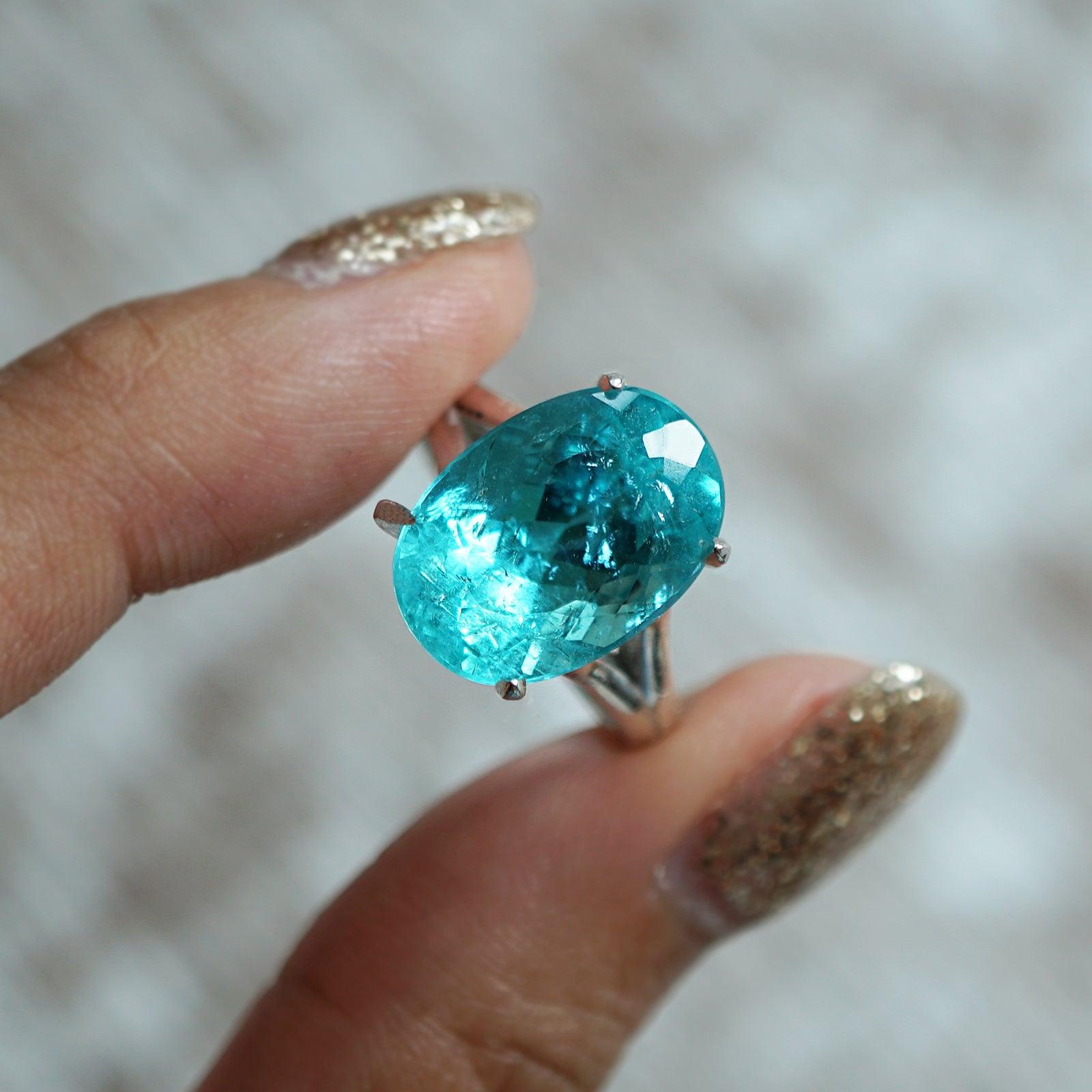 One Of A Kind: Oval Tourmaline Paraiba Ring, 8.92ct - Tippy Taste Jewelry