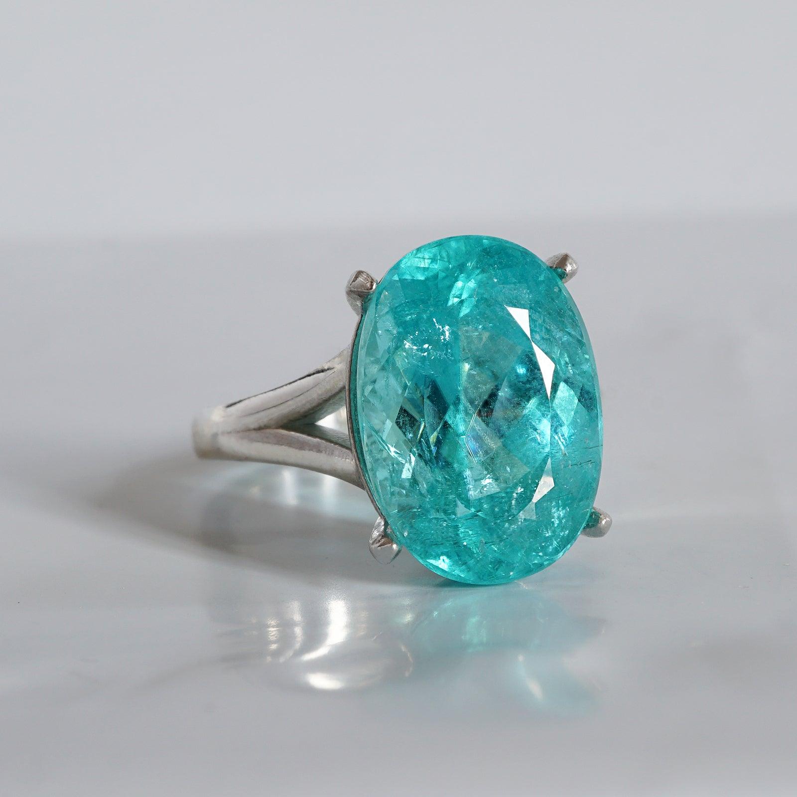 One Of A Kind: Oval Tourmaline Paraiba Ring, 8.92ct - Tippy Taste Jewelry