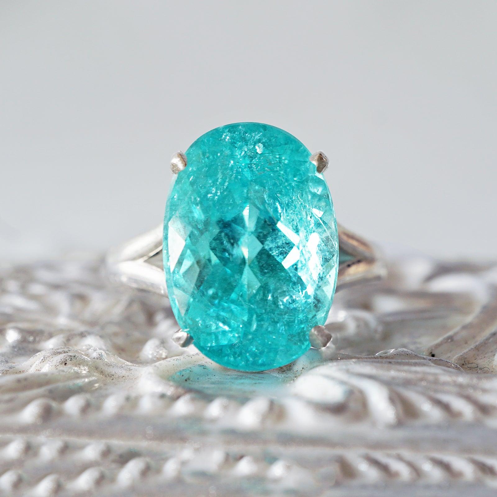 One Of A Kind: Oval Tourmaline Paraiba Ring, 8.92ct - Tippy Taste Jewelry