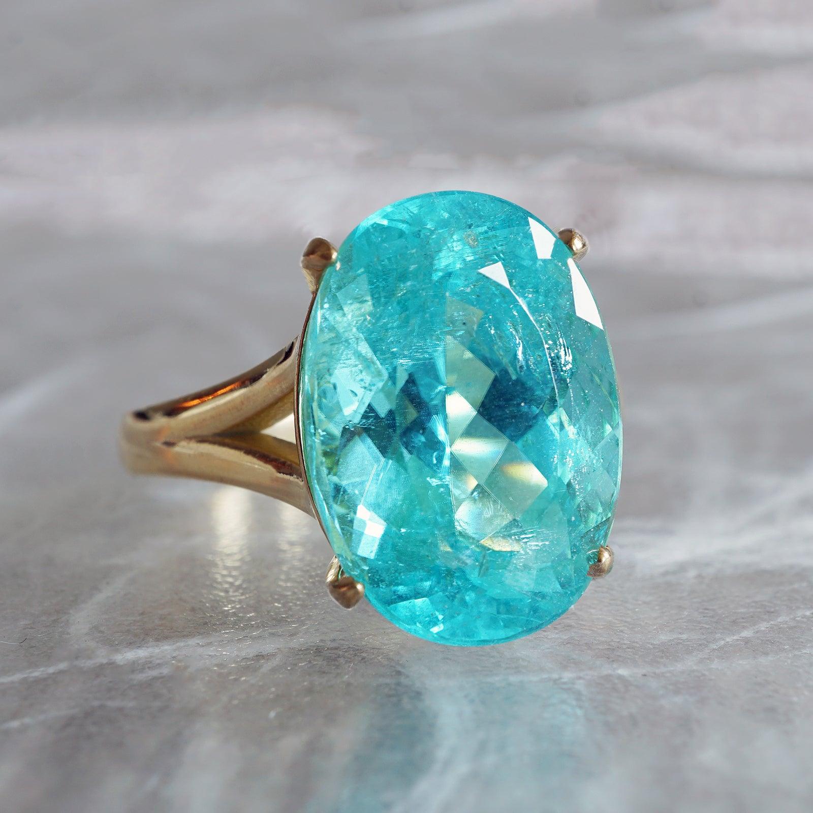 One Of A Kind: Oval Tourmaline Paraiba Ring, 8.92ct - Tippy Taste Jewelry