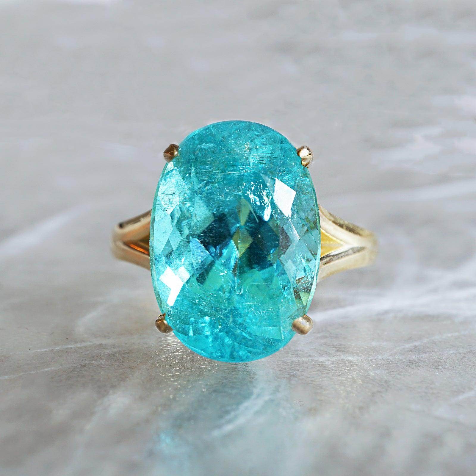 One Of A Kind: Oval Tourmaline Paraiba Ring, 8.92ct - Tippy Taste Jewelry