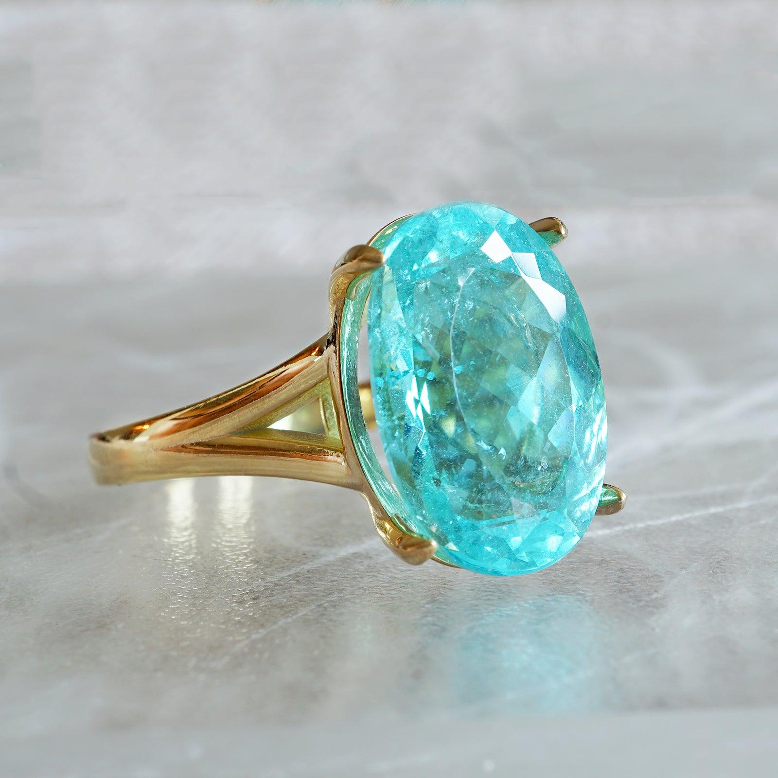 One Of A Kind: Oval Tourmaline Paraiba Ring, 8.92ct - Tippy Taste Jewelry