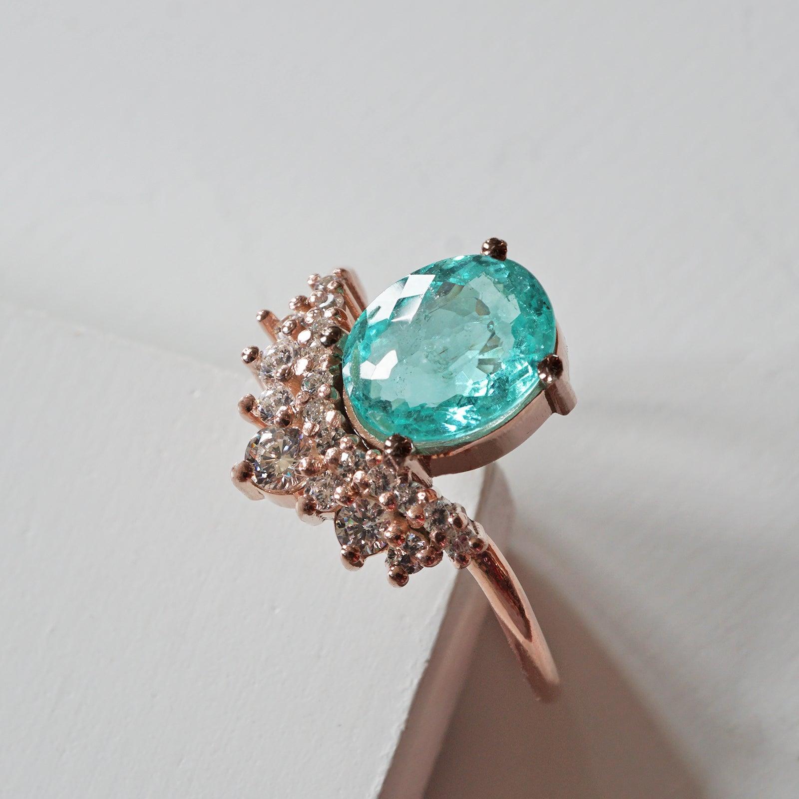 One Of A Kind: Arctic Paraiba Tourmaline Diamond Ring - Tippy Taste Jewelry