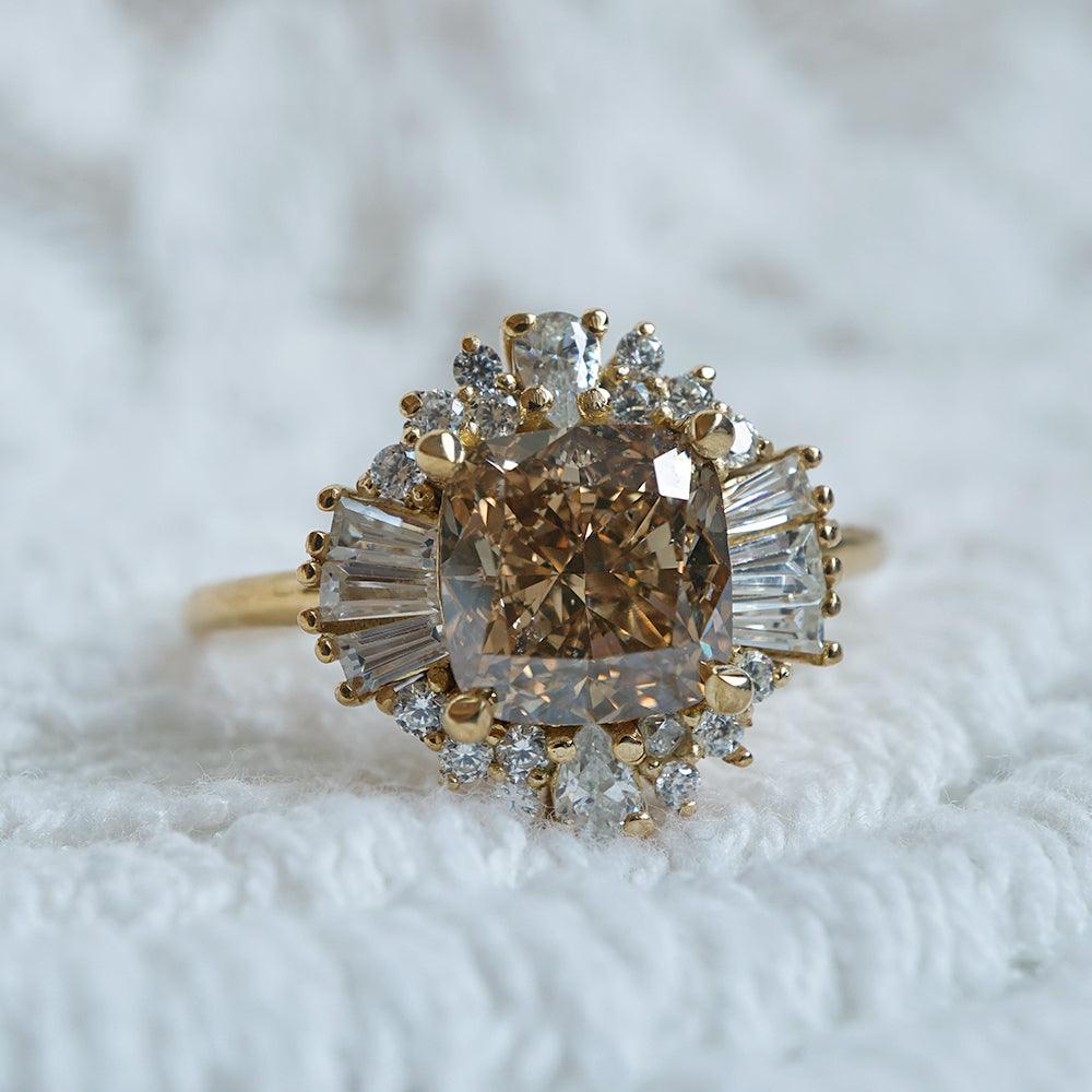 One Of A Kind: Champagne Diamond Ballerina Ring in 14K and 18K Gold, 2.03ct - Tippy Taste Jewelry