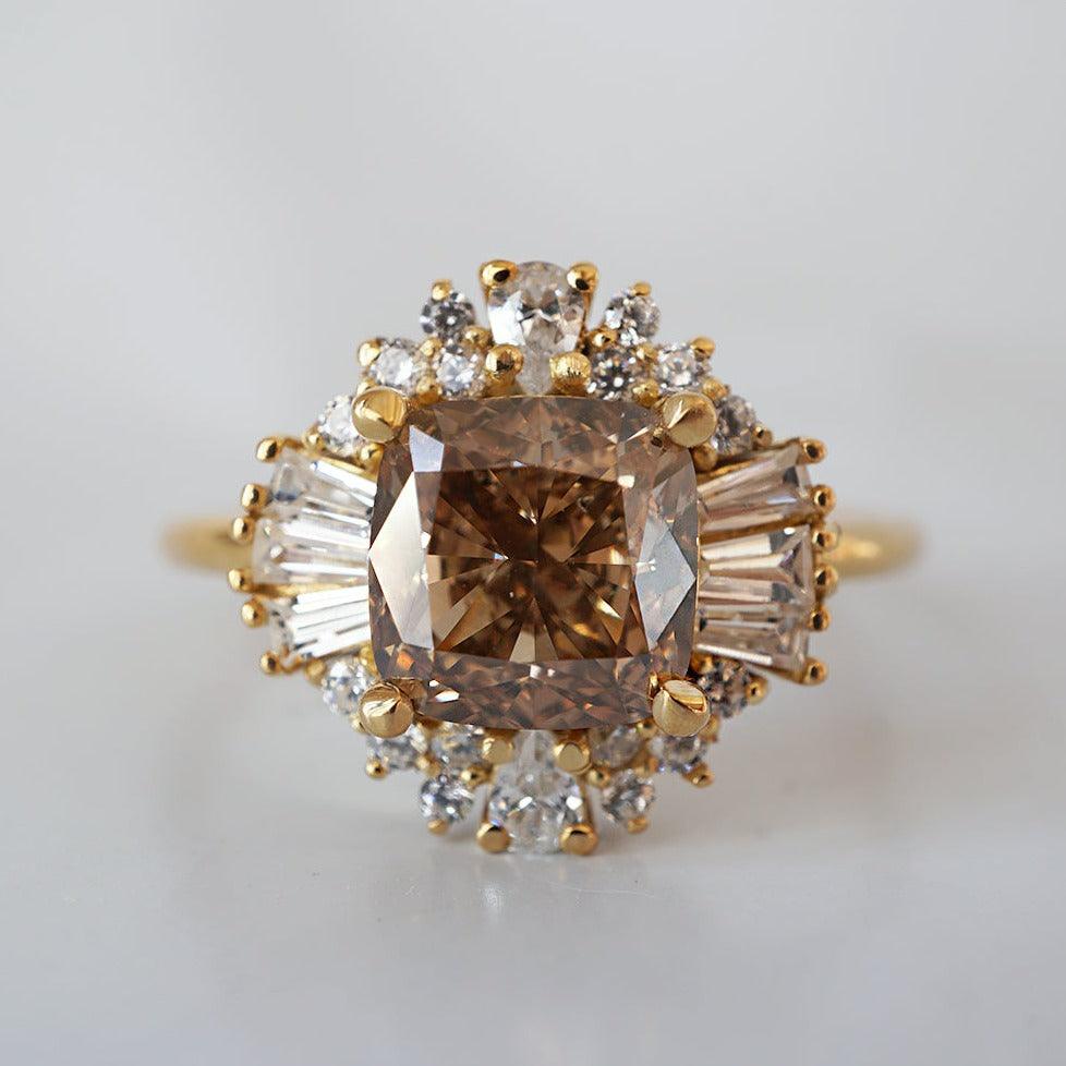 One Of A Kind: Champagne Diamond Ballerina Ring in 14K and 18K Gold, 2.03ct - Tippy Taste Jewelry