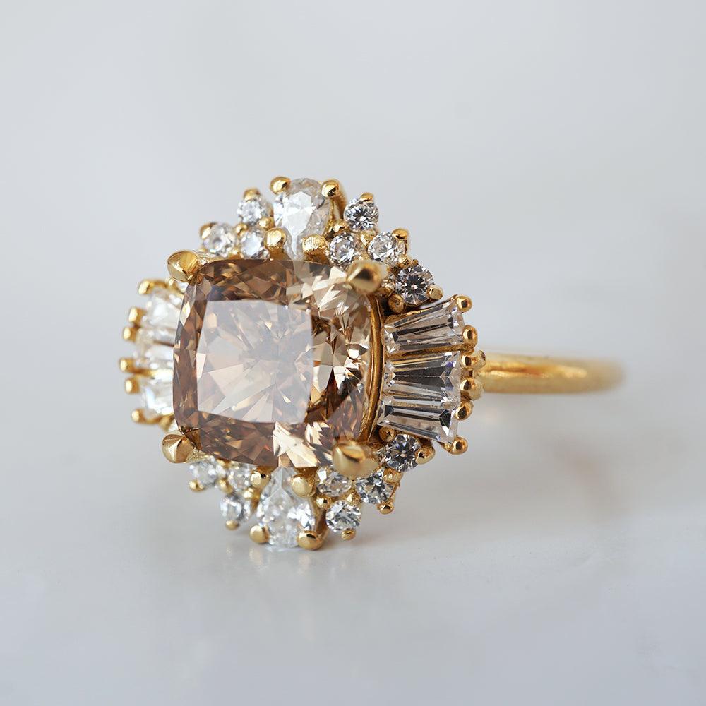 One Of A Kind: Champagne Diamond Ballerina Ring in 14K and 18K Gold, 2.03ct - Tippy Taste Jewelry