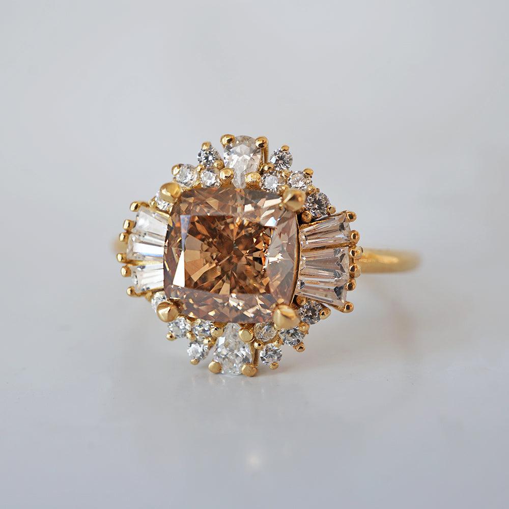 One Of A Kind: Champagne Diamond Ballerina Ring in 14K and 18K Gold, 2.03ct - Tippy Taste Jewelry