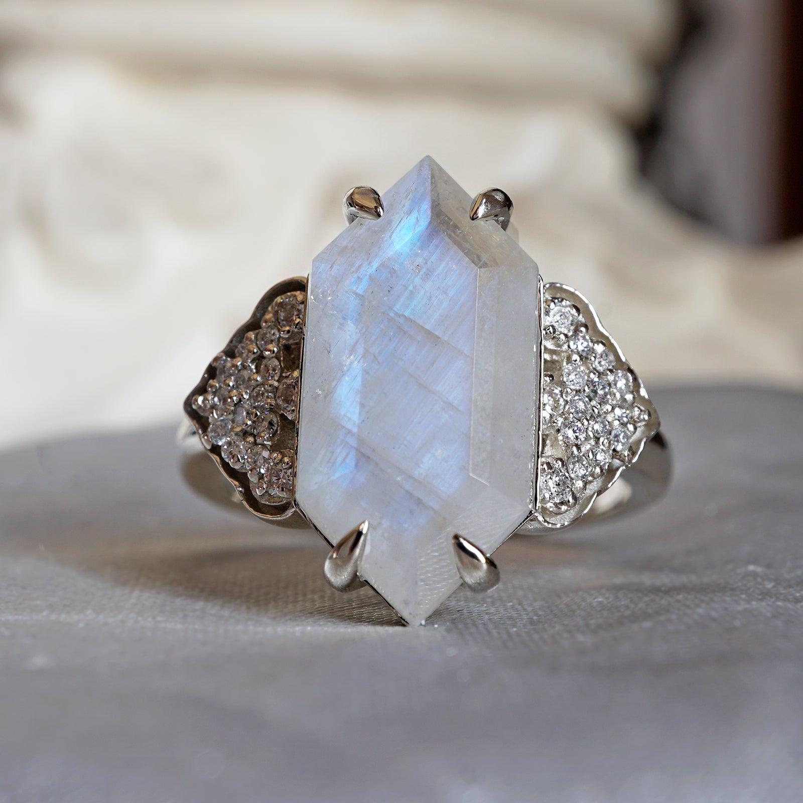 Frozen Moonstone Diamond Ring in 14K and 18K Gold - Tippy Taste Jewelry