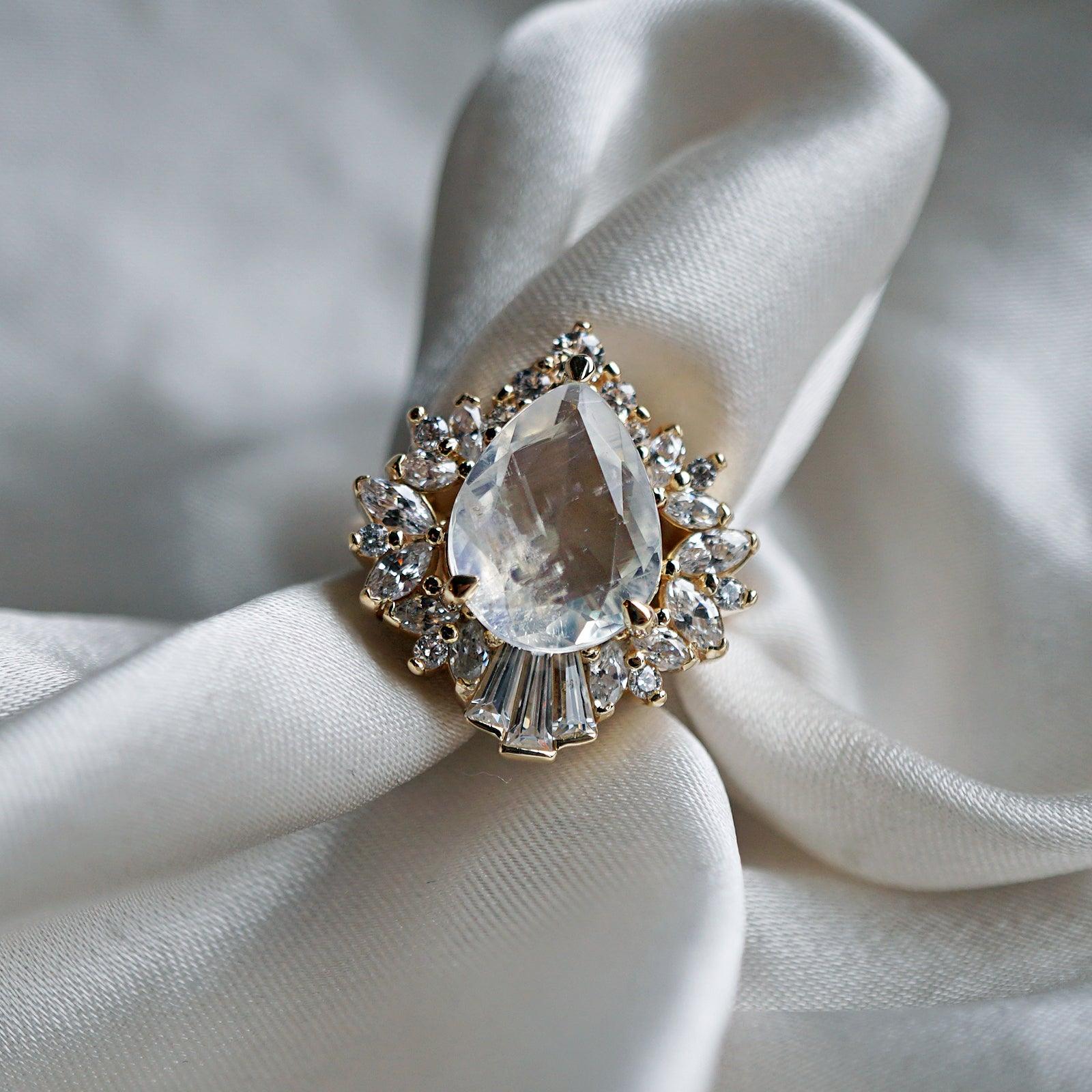 Hall Of Mirrors Moonstone Diamond Ring in 14K and 18K Gold - Tippy Taste Jewelry