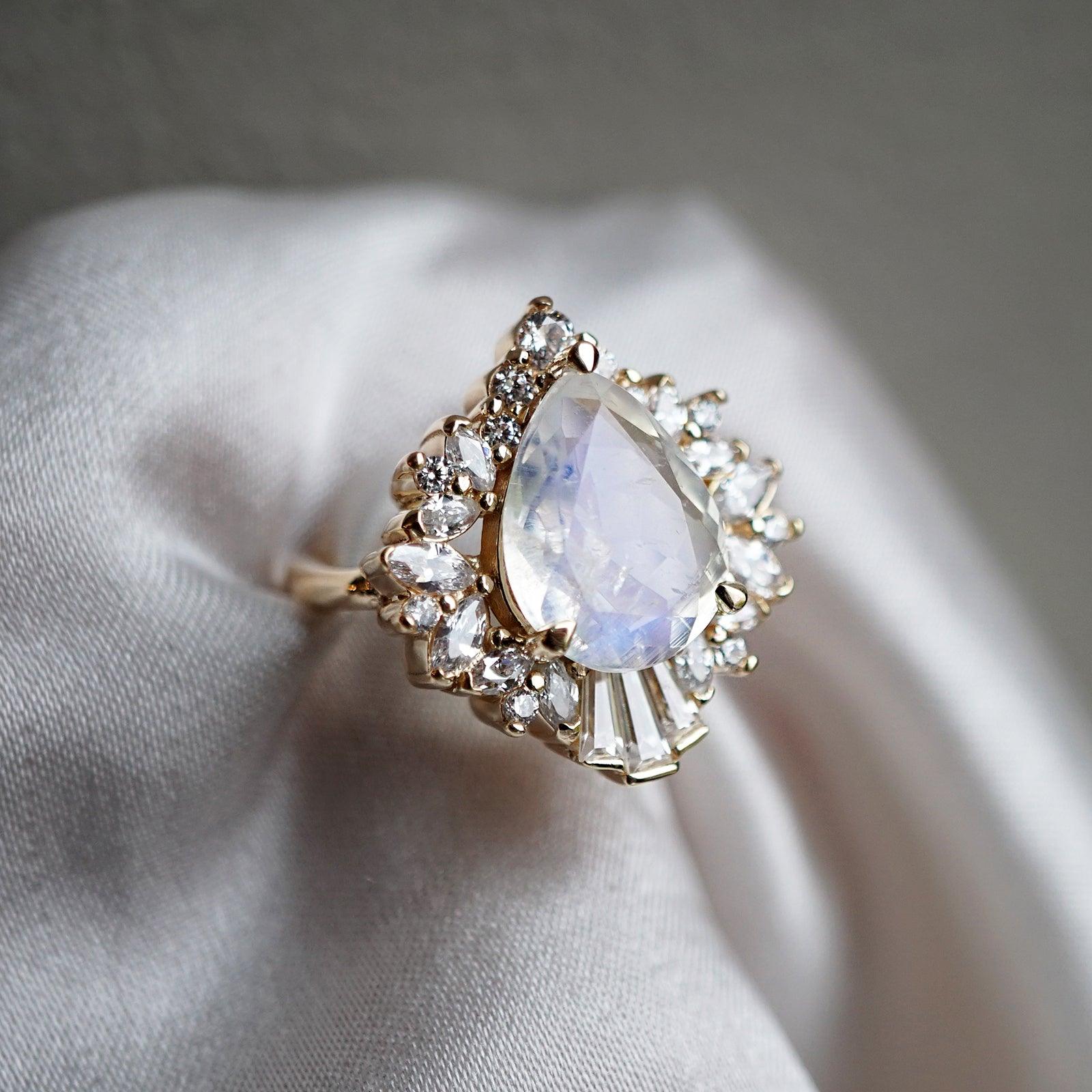 Hall Of Mirrors Moonstone Diamond Ring in 14K and 18K Gold - Tippy Taste Jewelry