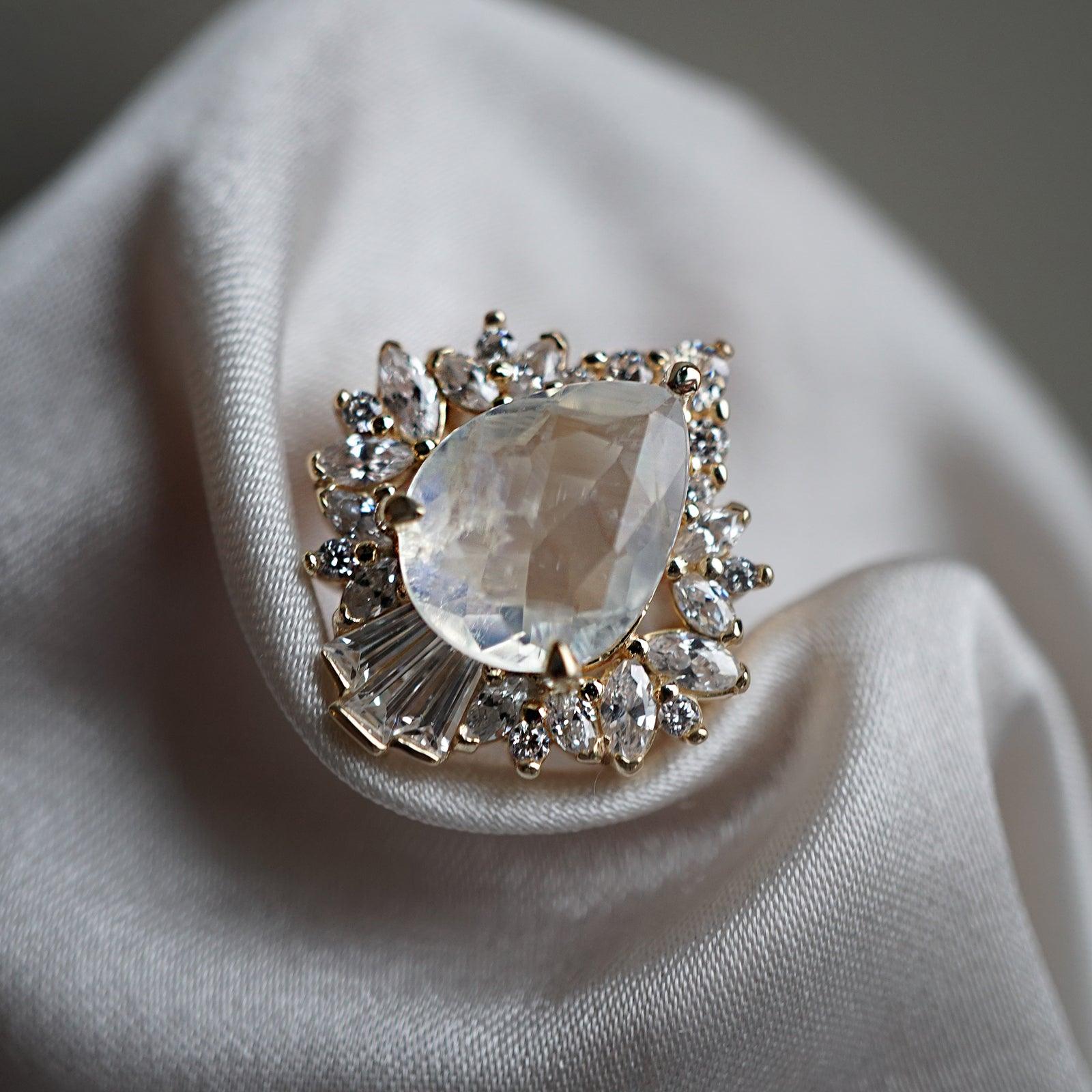 Hall Of Mirrors Moonstone Diamond Ring in 14K and 18K Gold - Tippy Taste Jewelry