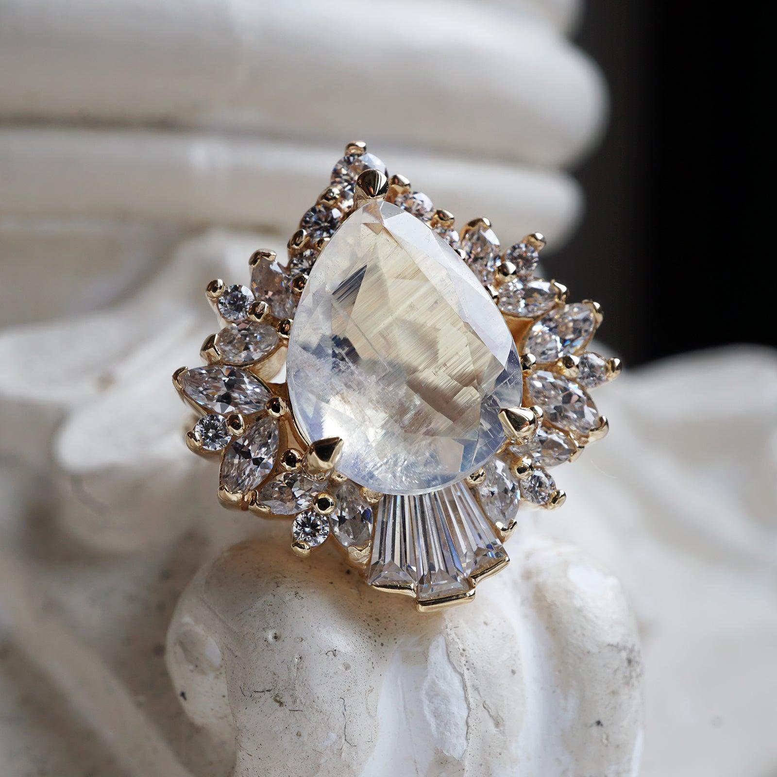 Hall Of Mirrors Moonstone Diamond Ring in 14K and 18K Gold - Tippy Taste Jewelry