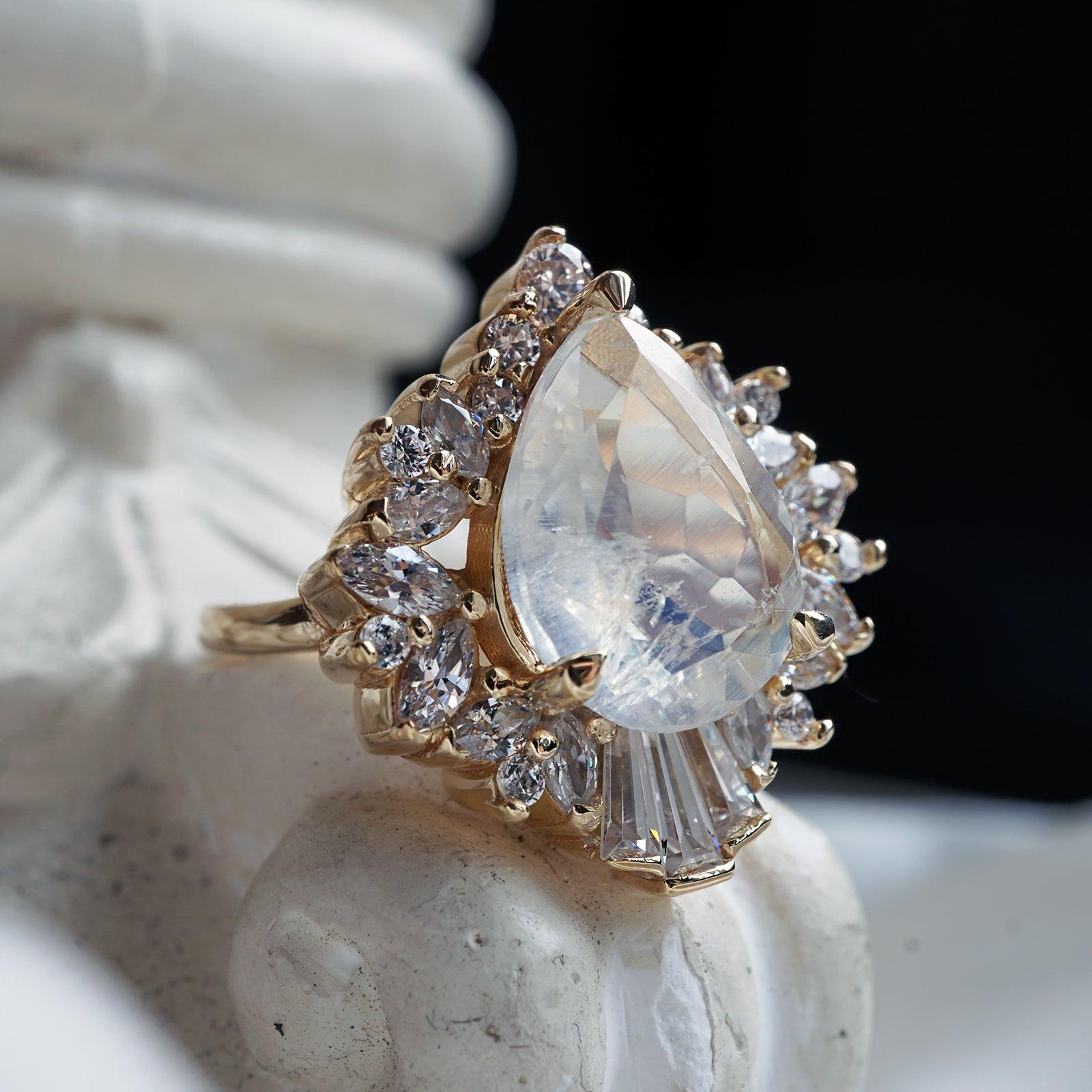 Hall Of Mirrors Moonstone Diamond Ring in 14K and 18K Gold - Tippy Taste Jewelry