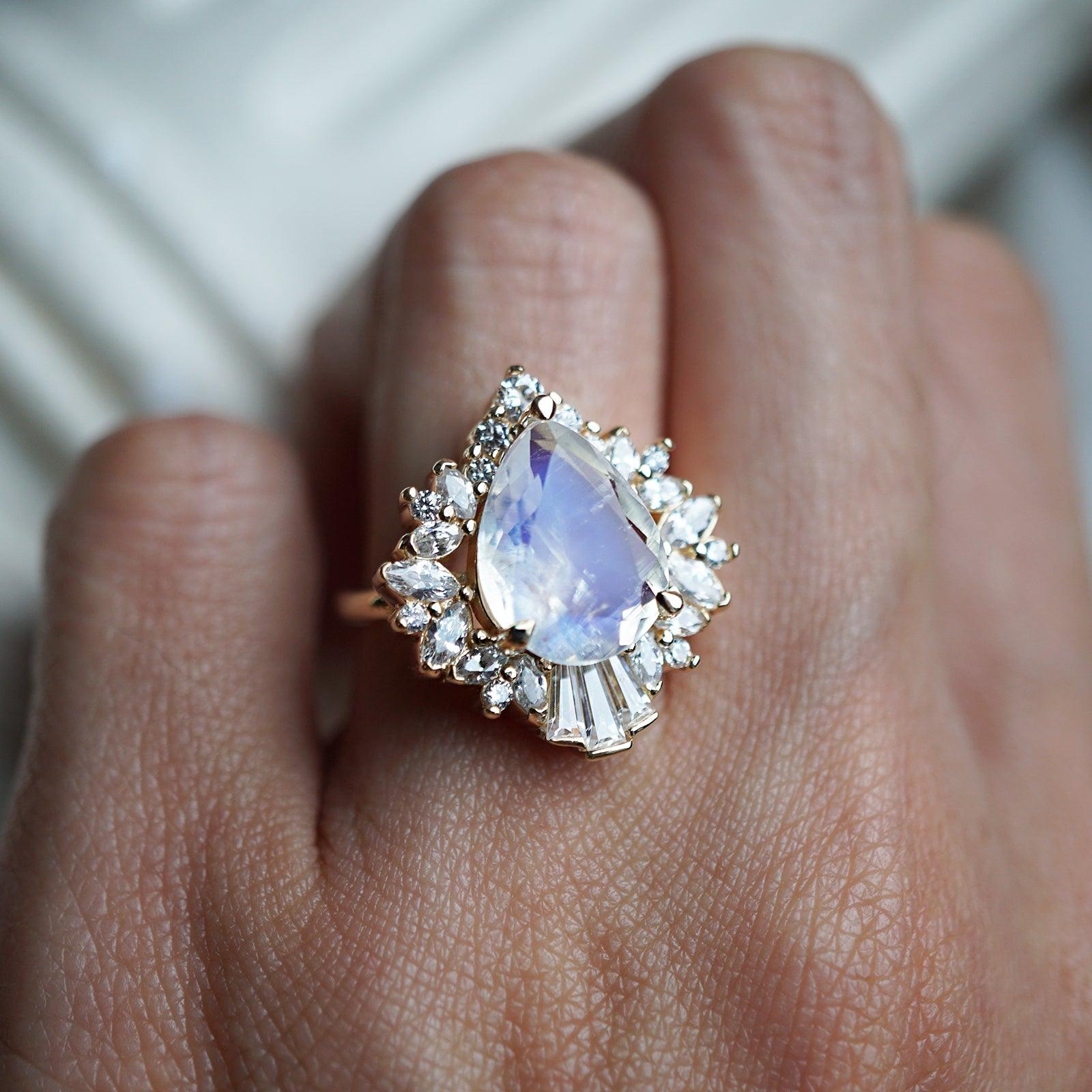 Hall Of Mirrors Moonstone Diamond Ring in 14K and 18K Gold - Tippy Taste Jewelry