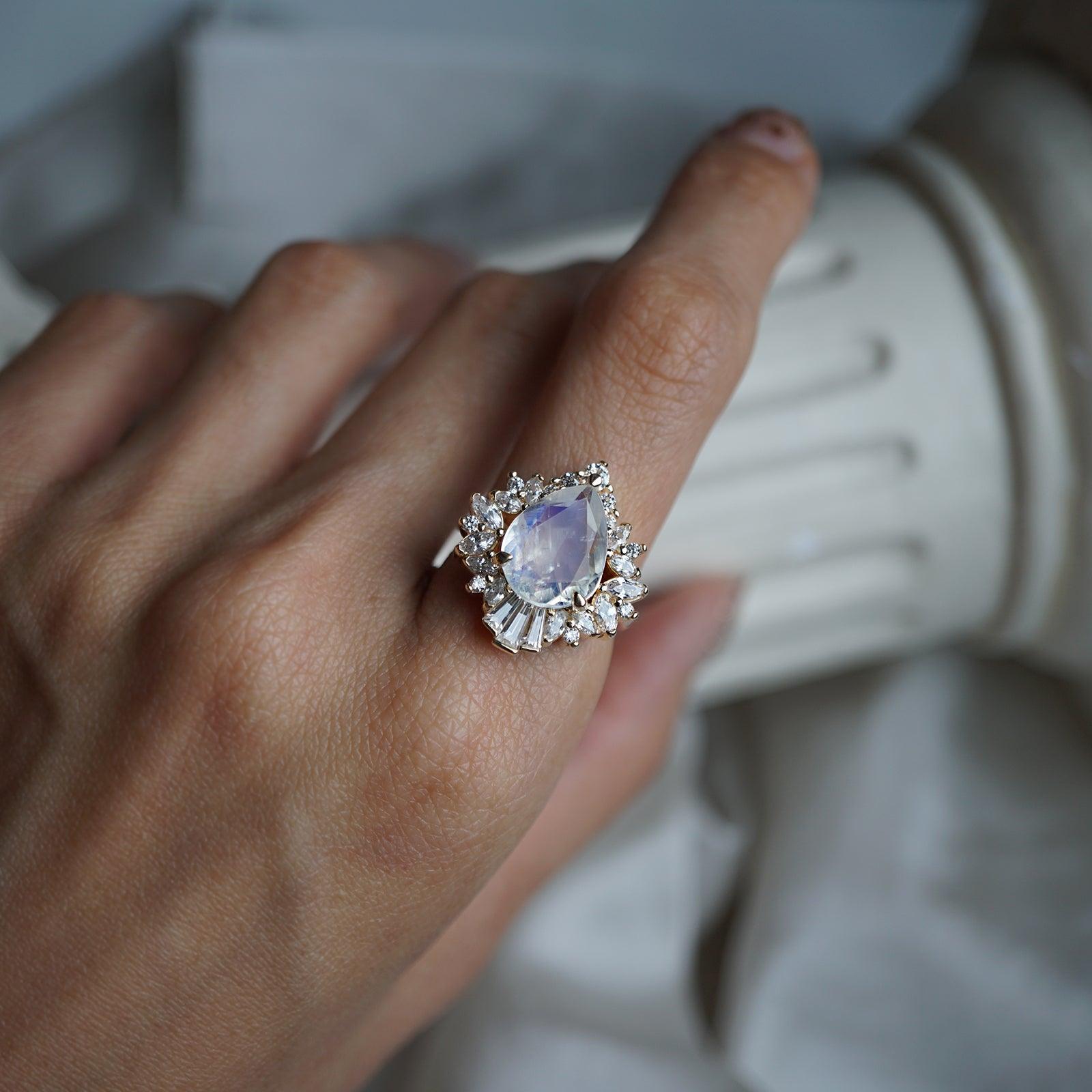 Hall Of Mirrors Moonstone Diamond Ring in 14K and 18K Gold - Tippy Taste Jewelry