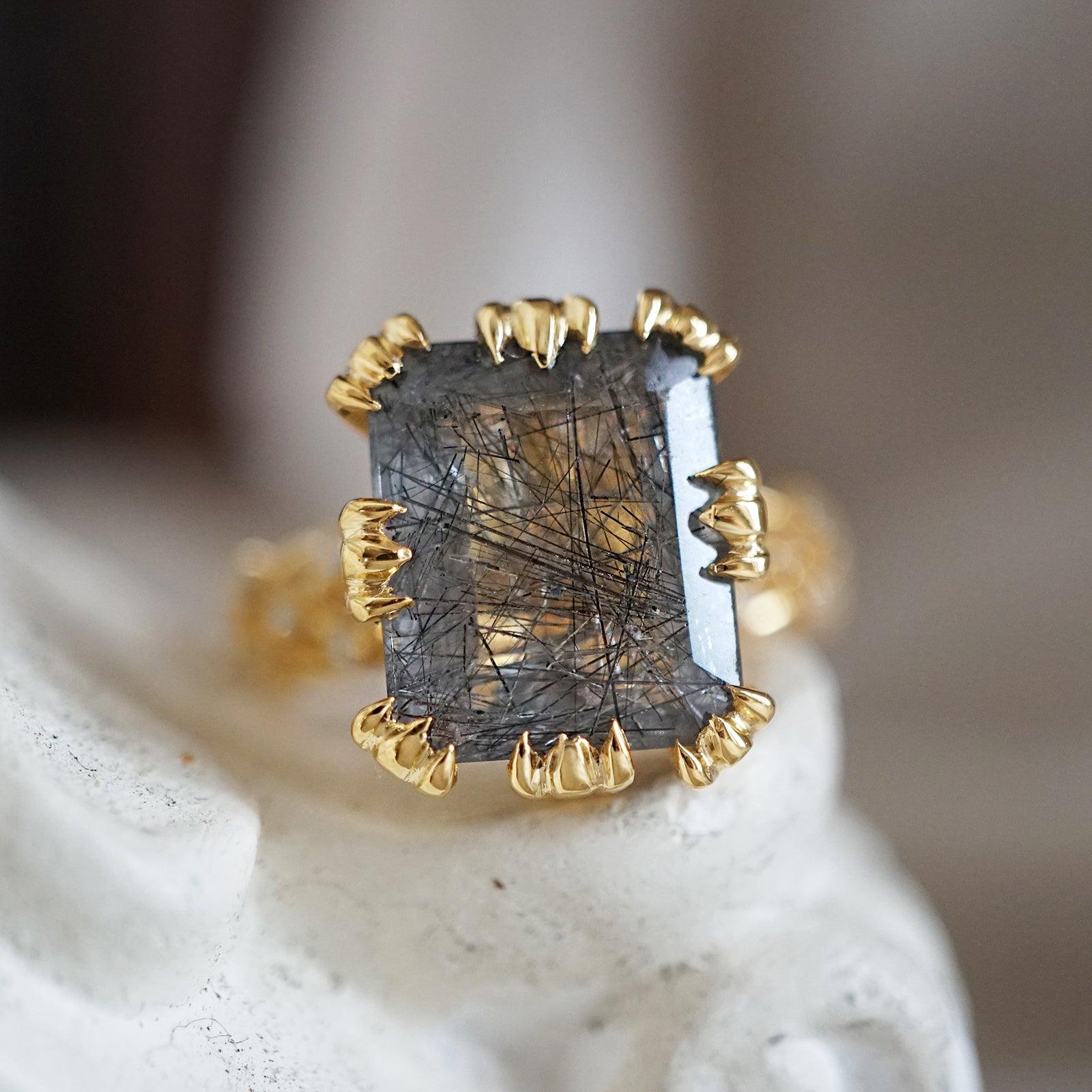 Natural Golden Rutile Engagement Ring, Art Deco newest Golden Rutile Wedding Ring, 14k Gold Rutile Vintage Bridal Ring, Antique Rutile Promise Ring