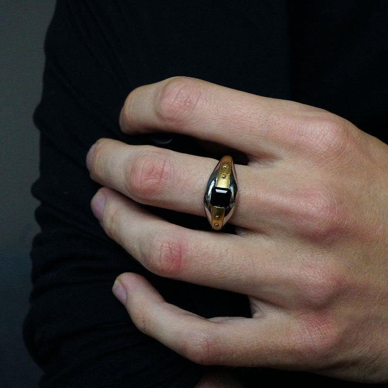 Futuristic Black Onyx Ring in 14K Gold, 11mm - Tippy Taste Jewelry