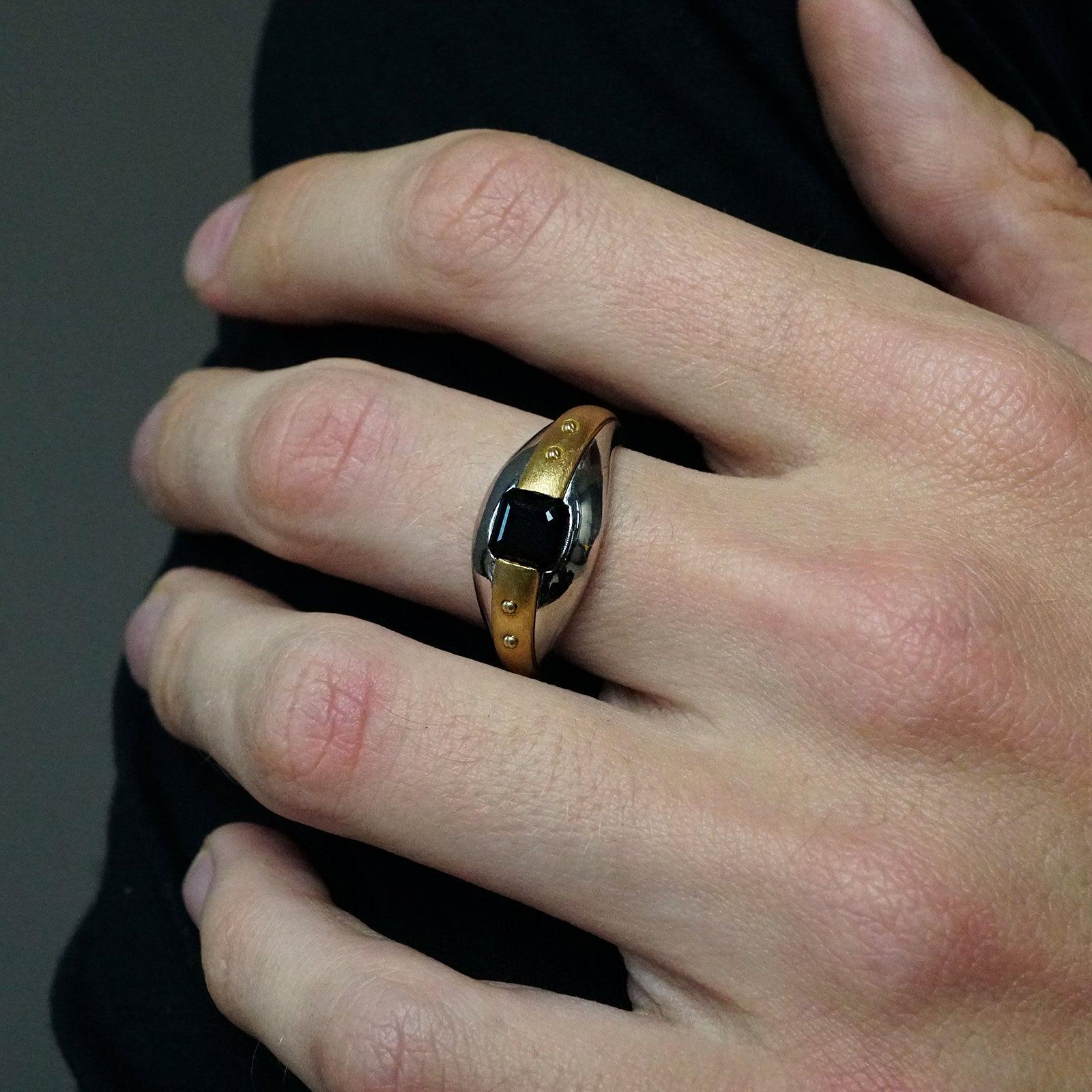 Futuristic Black Onyx Ring in 14K Gold, 11mm - Tippy Taste Jewelry