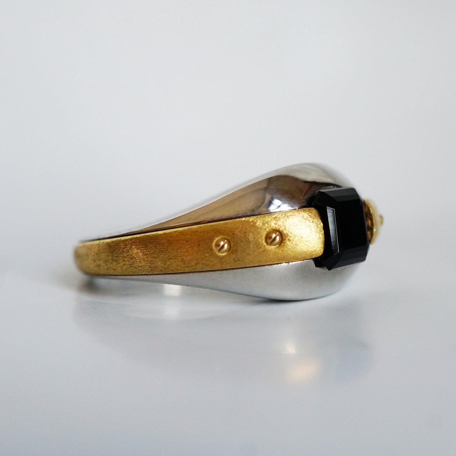 Futuristic Black Onyx Ring in 14K Gold, 11mm - Tippy Taste Jewelry