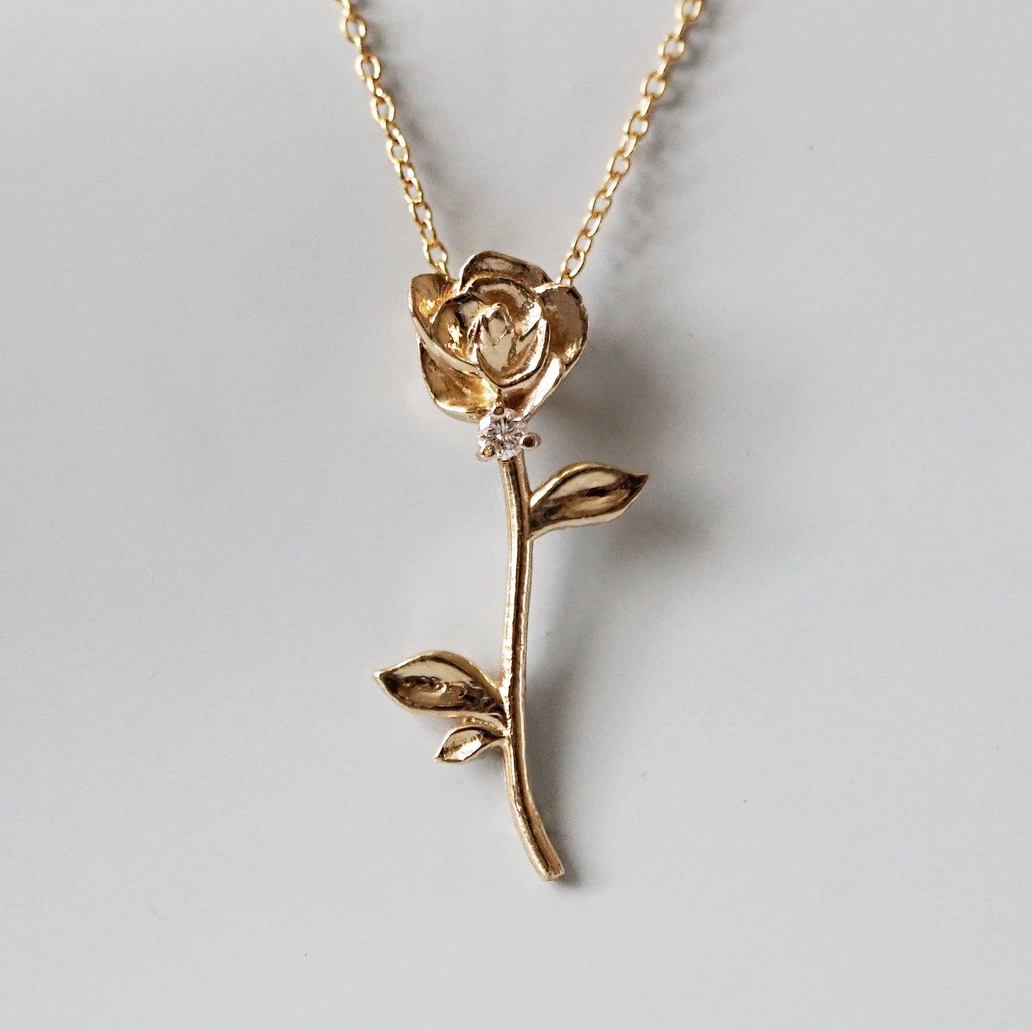 10kt Gold Rose Flower Charm Pendant 