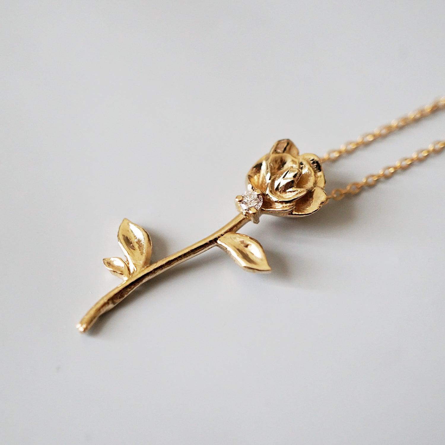 14K Rose Diamond Necklace - Tippy Taste Jewelry