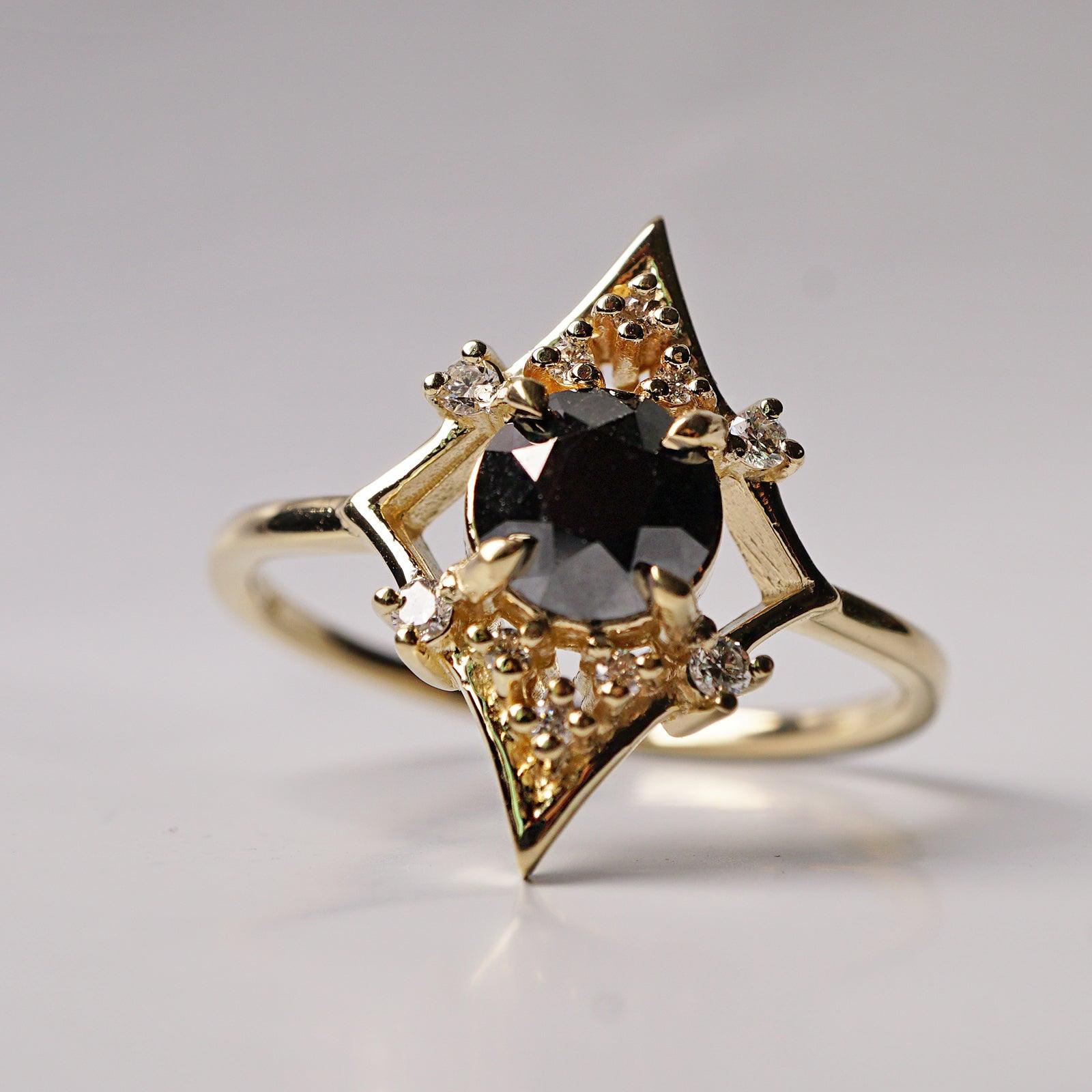 Lovers Shield Black Diamond Ring in 14K and 18K Gold - Tippy Taste Jewelry