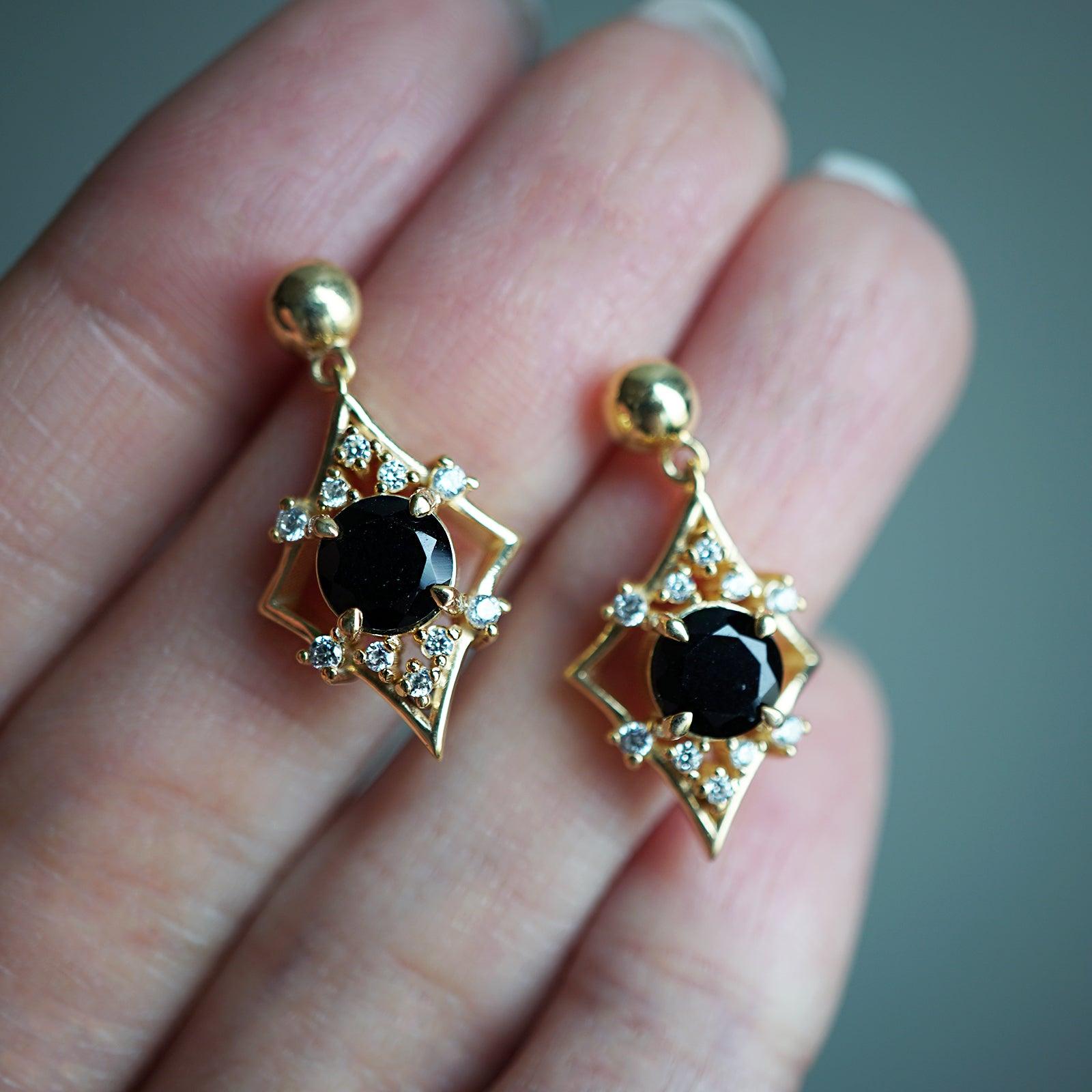 14K Lovers Shield Black Diamond Earrings - Tippy Taste Jewelry