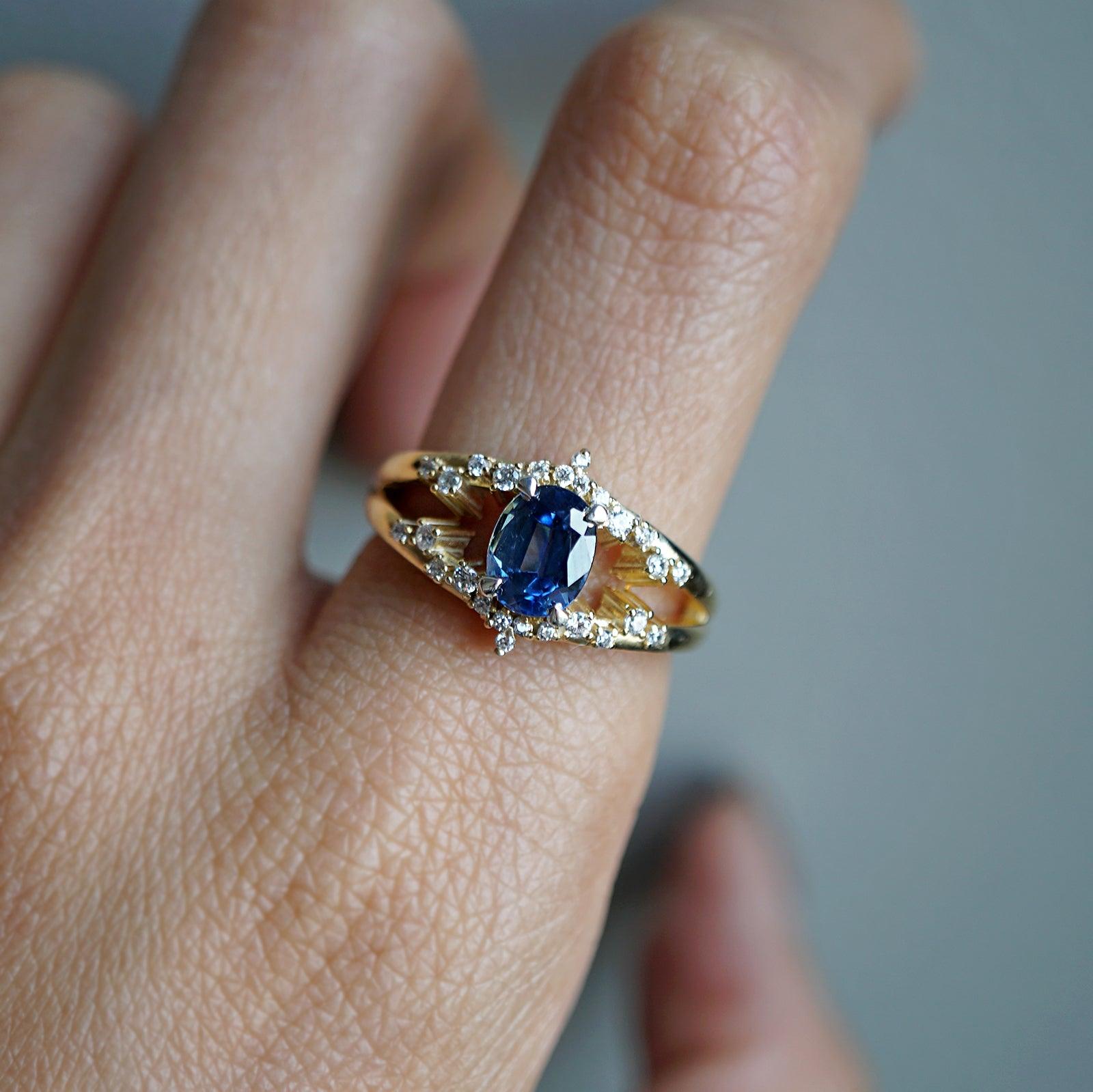 Celestial Blue Sapphire Diamond Ring in 14K and 18K Gold - Tippy Taste Jewelry