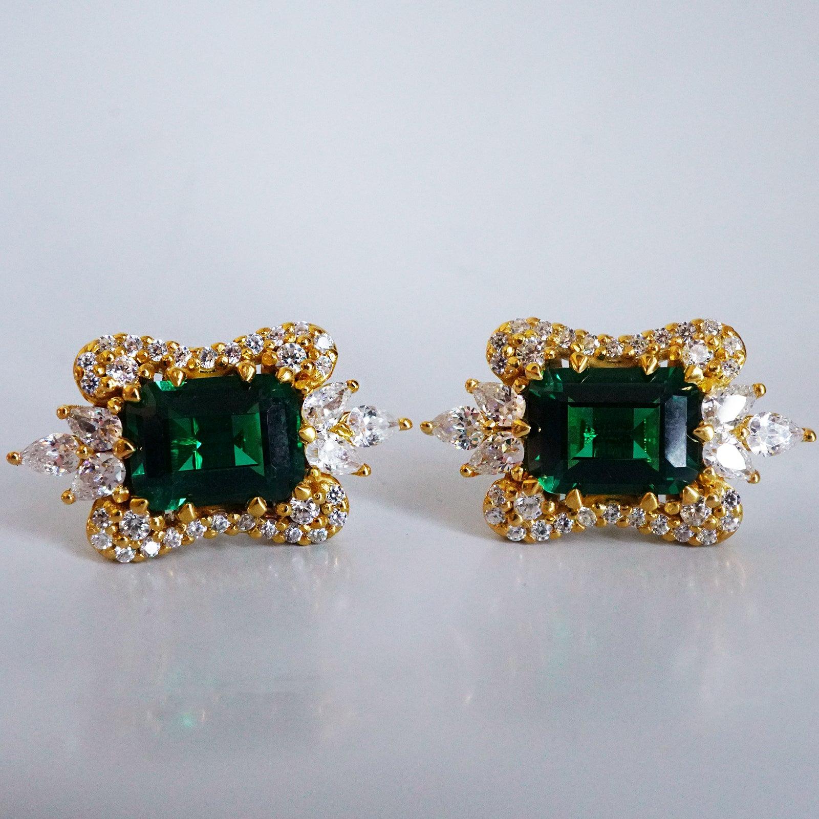 14K Eleanor Emerald Diamond Earrings - Tippy Taste Jewelry