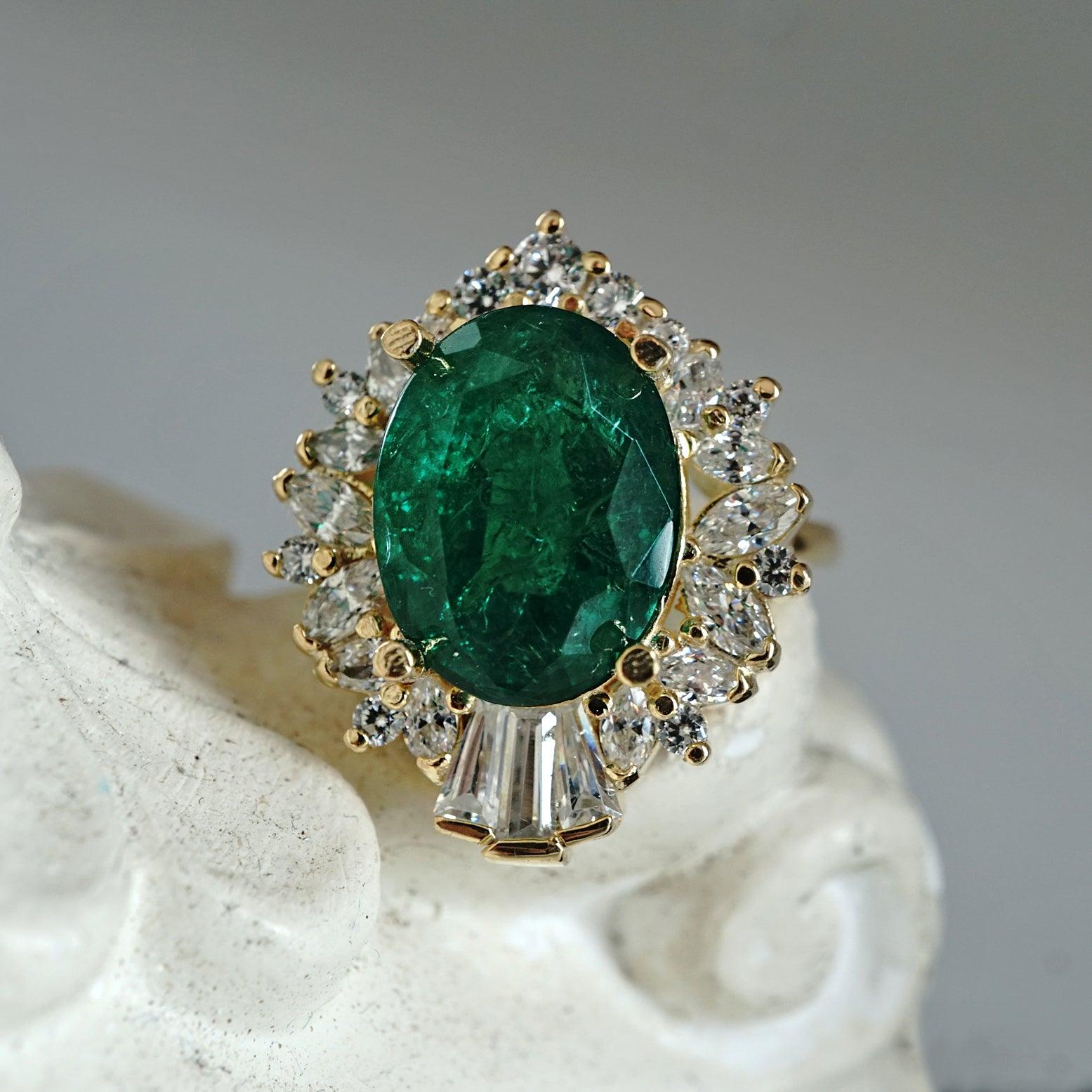 Hall Of Mirrors Oval Emerald Diamond Ring in 14K and 18K Gold, 3.9ct - Tippy Taste Jewelry