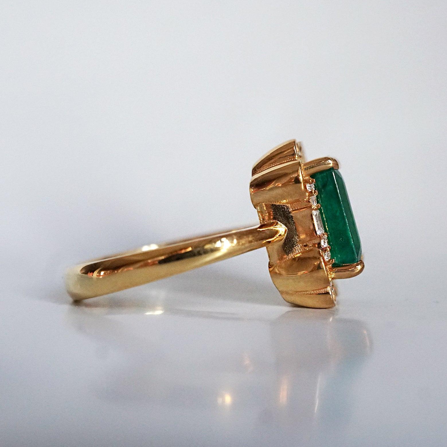 Isis Emerald Scroll Diamond Ring in 14K and 18K Gold - Tippy Taste Jewelry