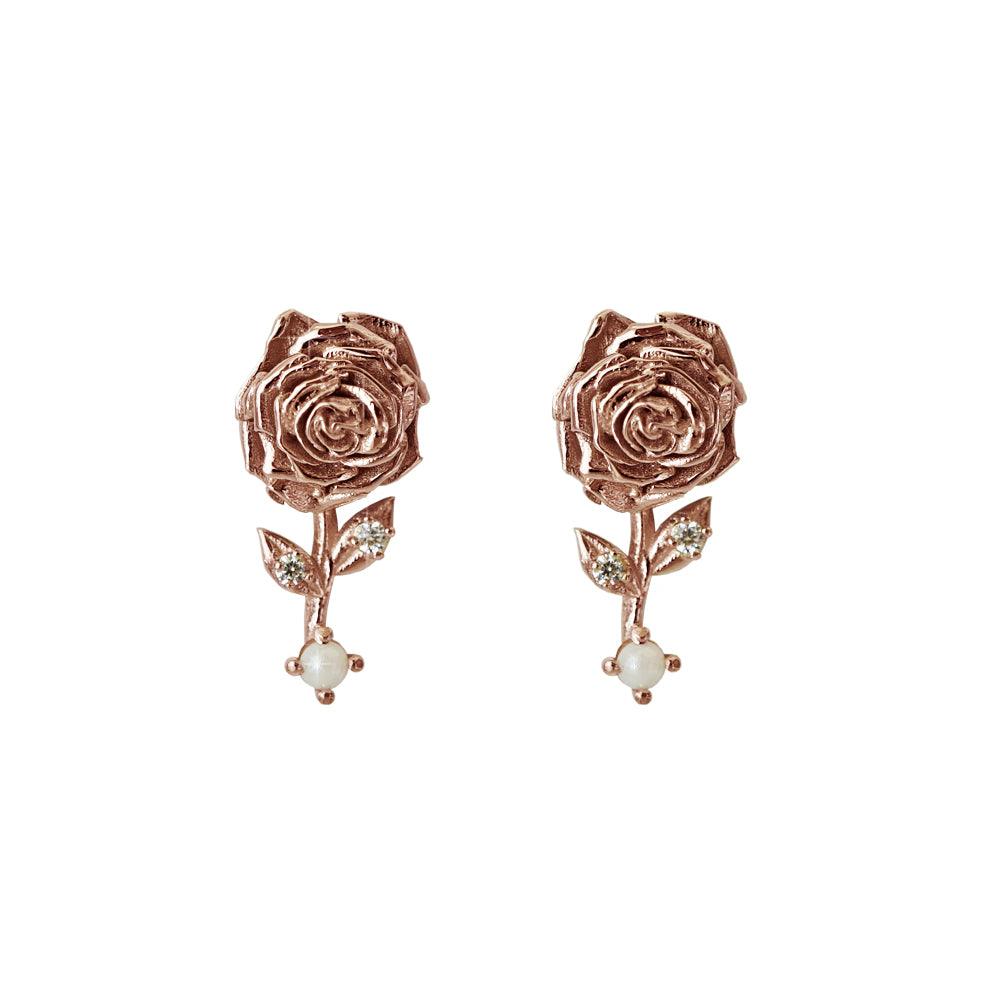 14K June Rose Birth Flower Earrings - Tippy Taste Jewelry