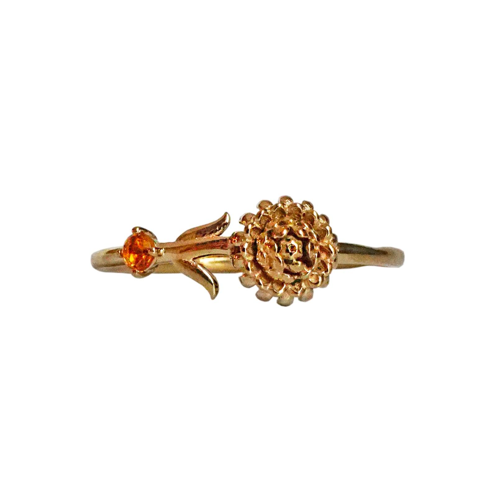 Citrine Floral Engagement Ring, Rose Flower Unique Anniversary Ring, 1.02  Carat 14K White Gold Handmade