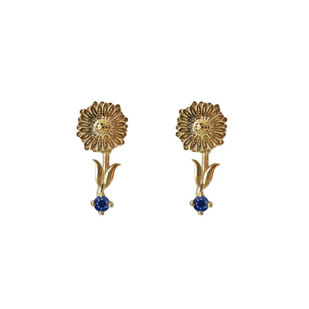 14K September Aster Flower Earrings - Tippy Taste Jewelry