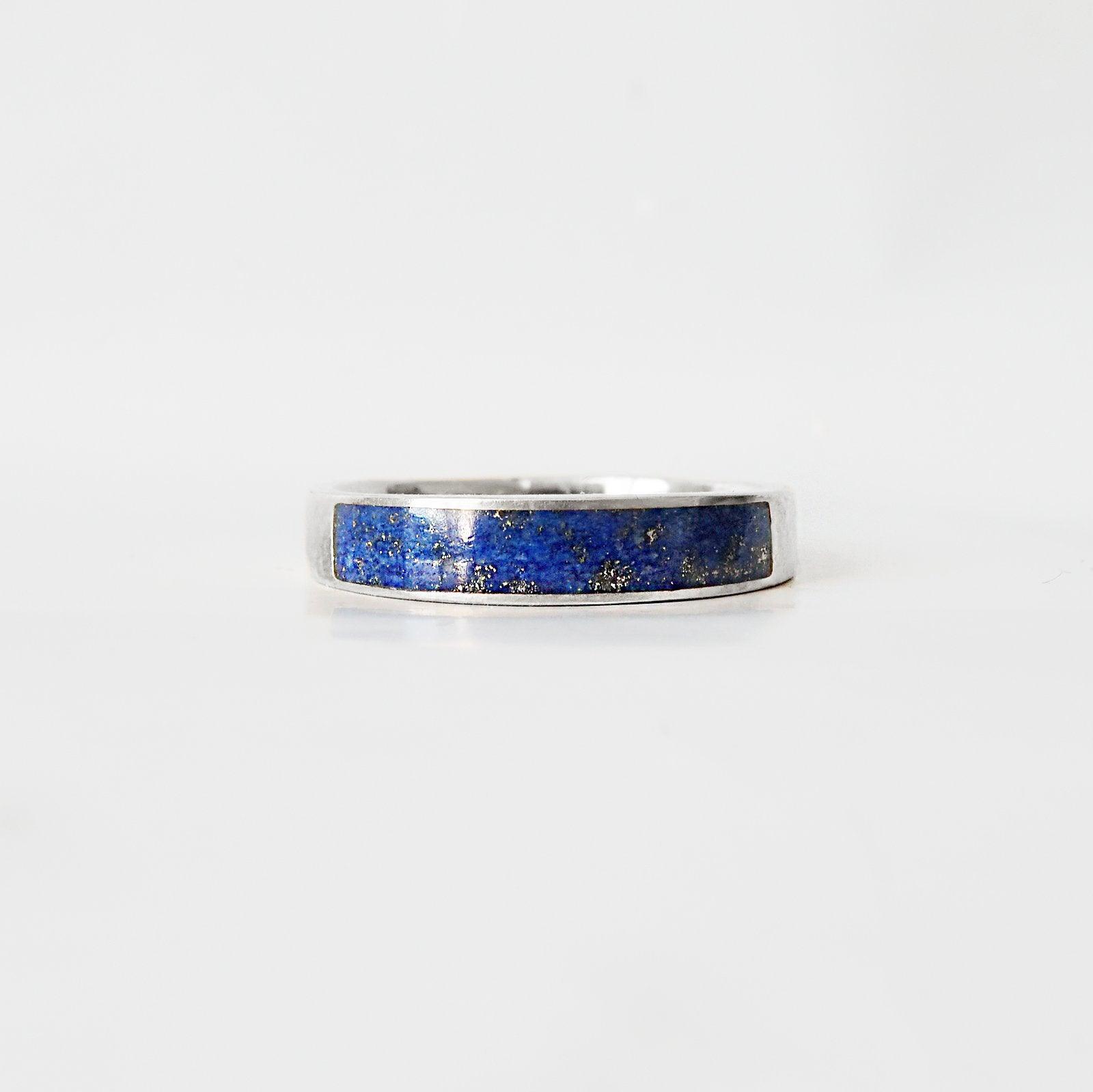 Lapis Lazuli Ring Band in Sterling Silver and 14K Gold, 3.5mm - Tippy Taste Jewelry