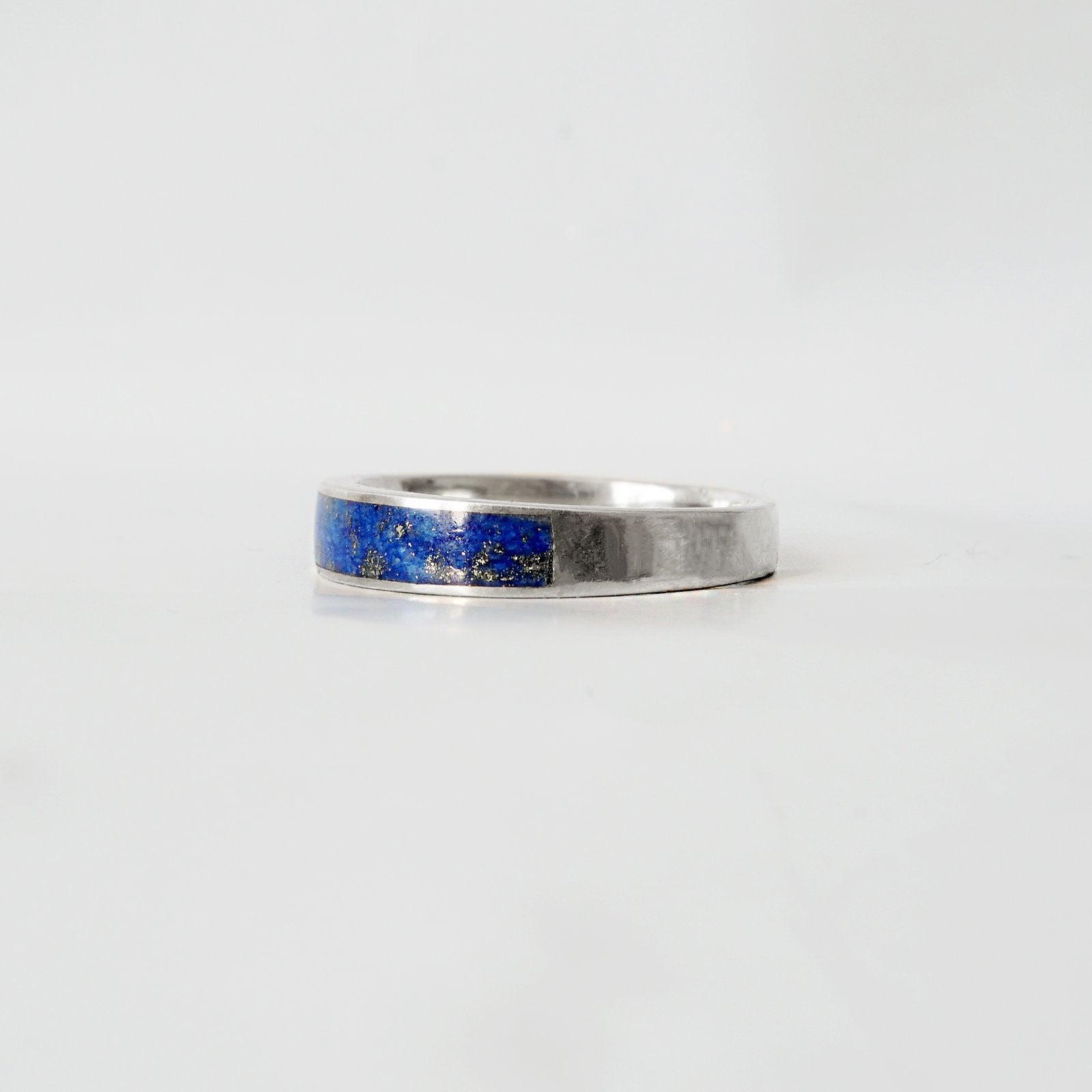 Lapis Lazuli Ring Band in Sterling Silver and 14K Gold, 3.5mm - Tippy Taste Jewelry