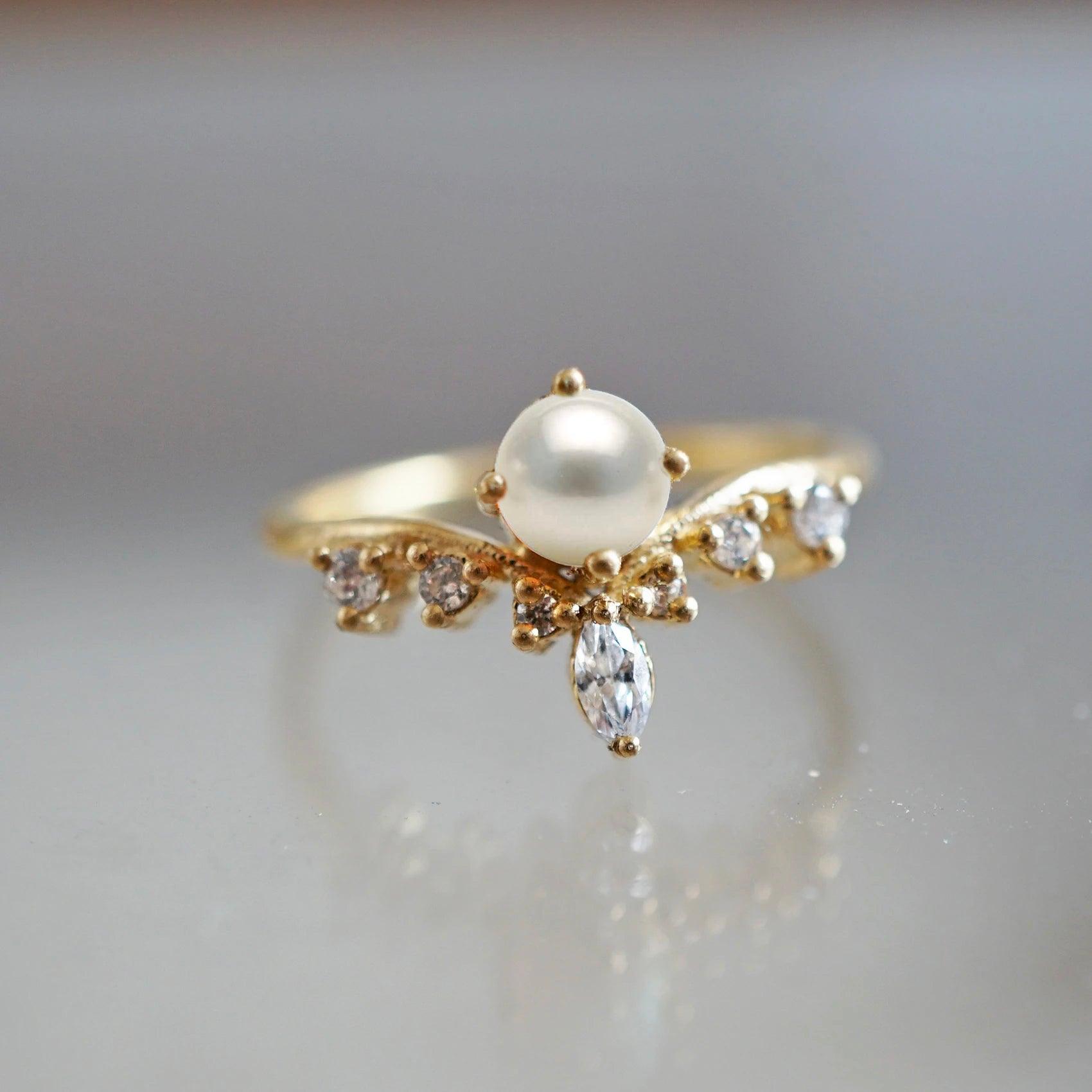 14K Pearl Angel Ring - Tippy Taste Jewelry