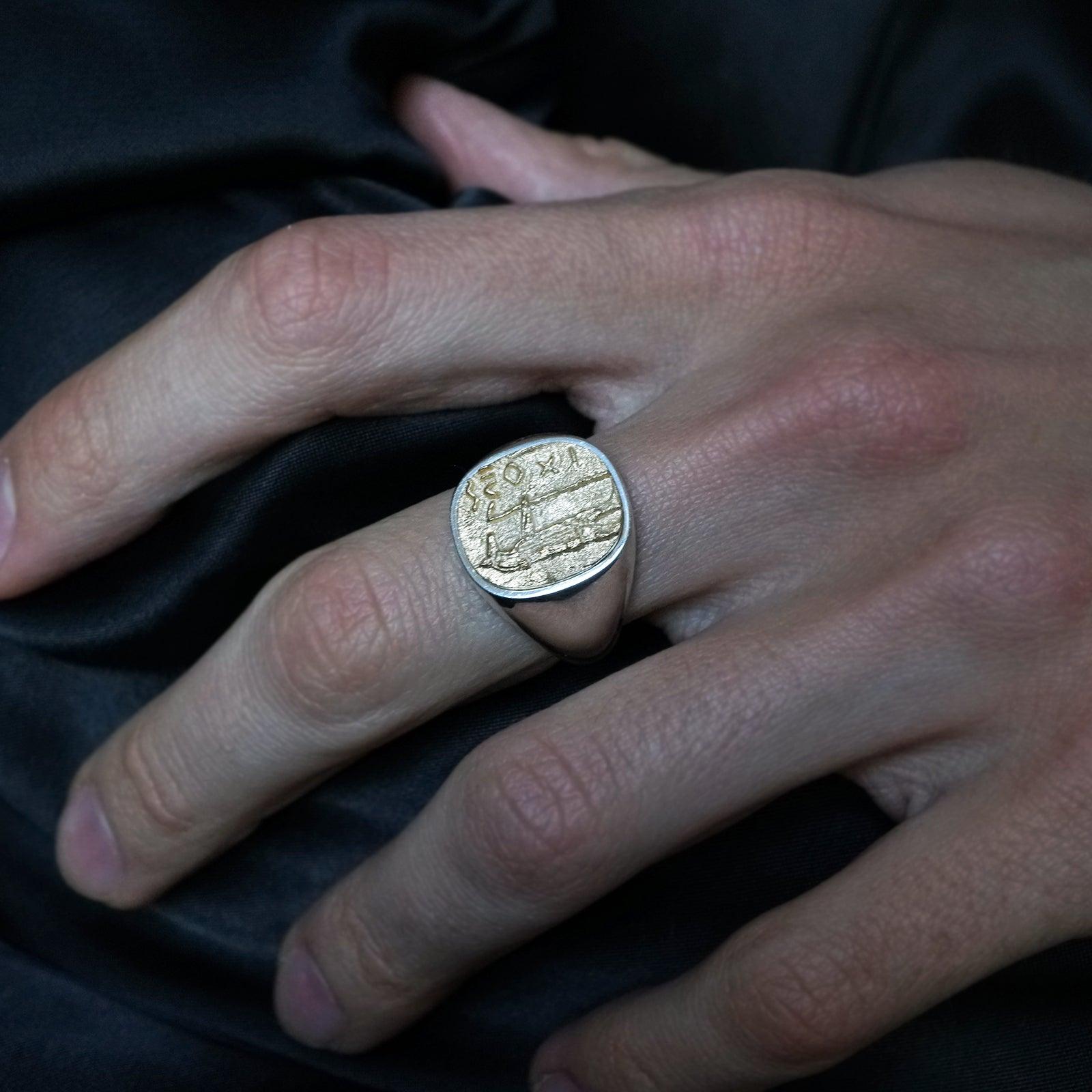 Mixed Metal Anubis Signet Ring in Sterling Silver and 14K Gold - Tippy Taste Jewelry