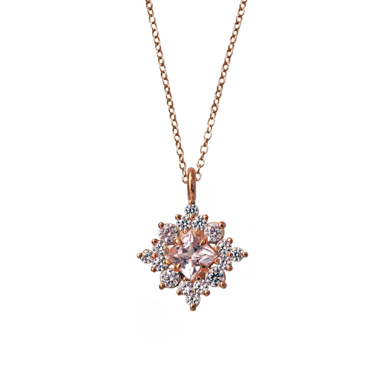 14K Aphrodite Morganite Diamond Necklace - Tippy Taste Jewelry