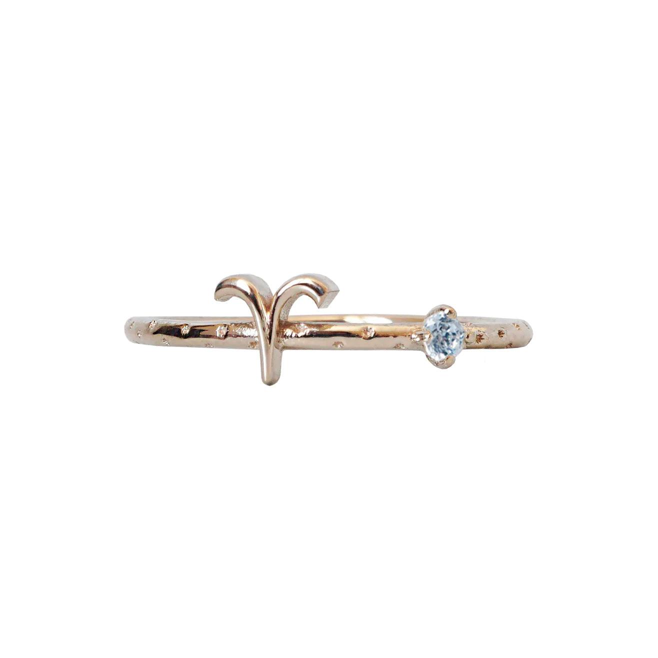 14K Aries Horoscope Birthstone Ring (Diamond + Aquamarine) - Tippy Taste Jewelry