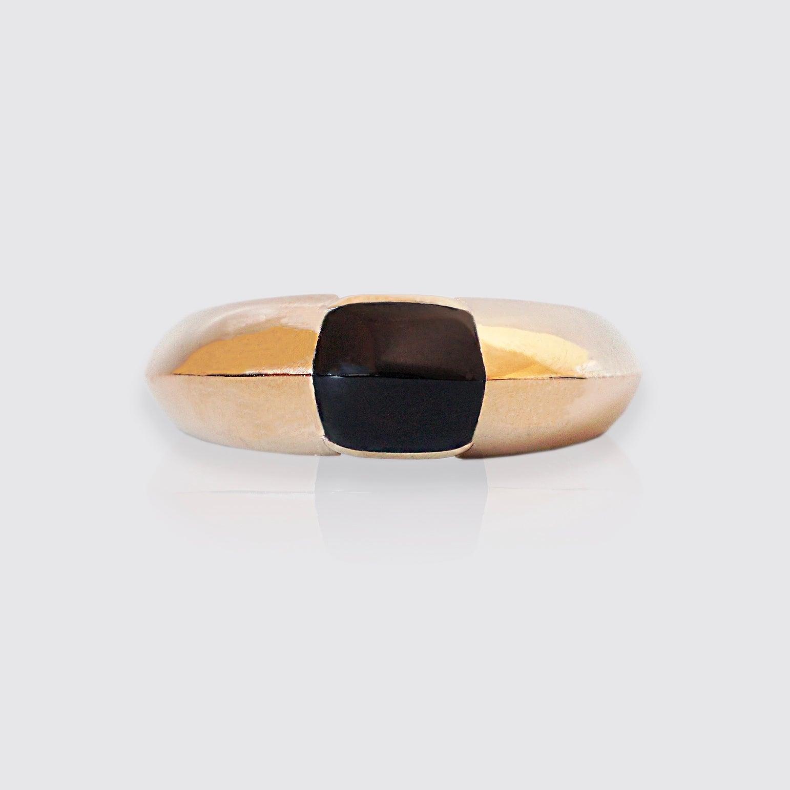 Black Onyx Bevel Ring in Sterling Silver and 14K Gold, 7mm - Tippy Taste Jewelry