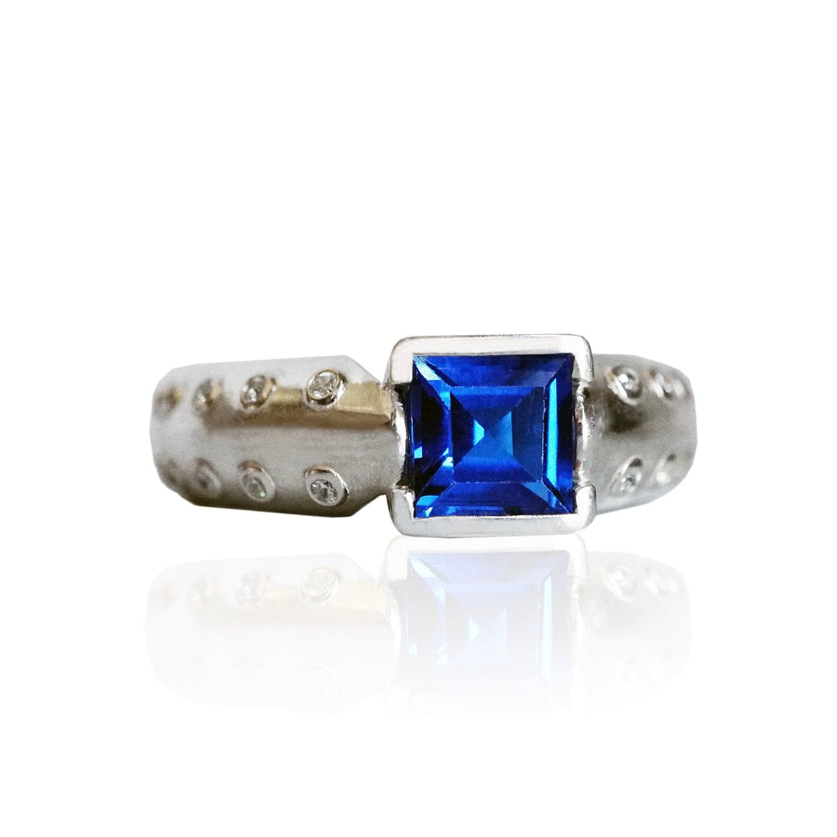 Paragon Blue Cubic Zirconia Ring in Sterling Silver, 6mm - Tippy Taste Jewelry