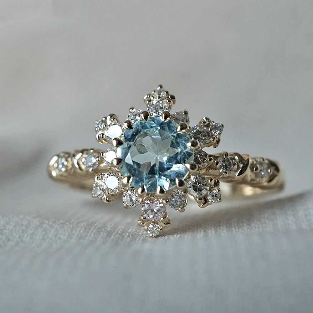 Aquamarine Snowflake Diamond Ring in 14K and 18K Gold - Tippy Taste Jewelry