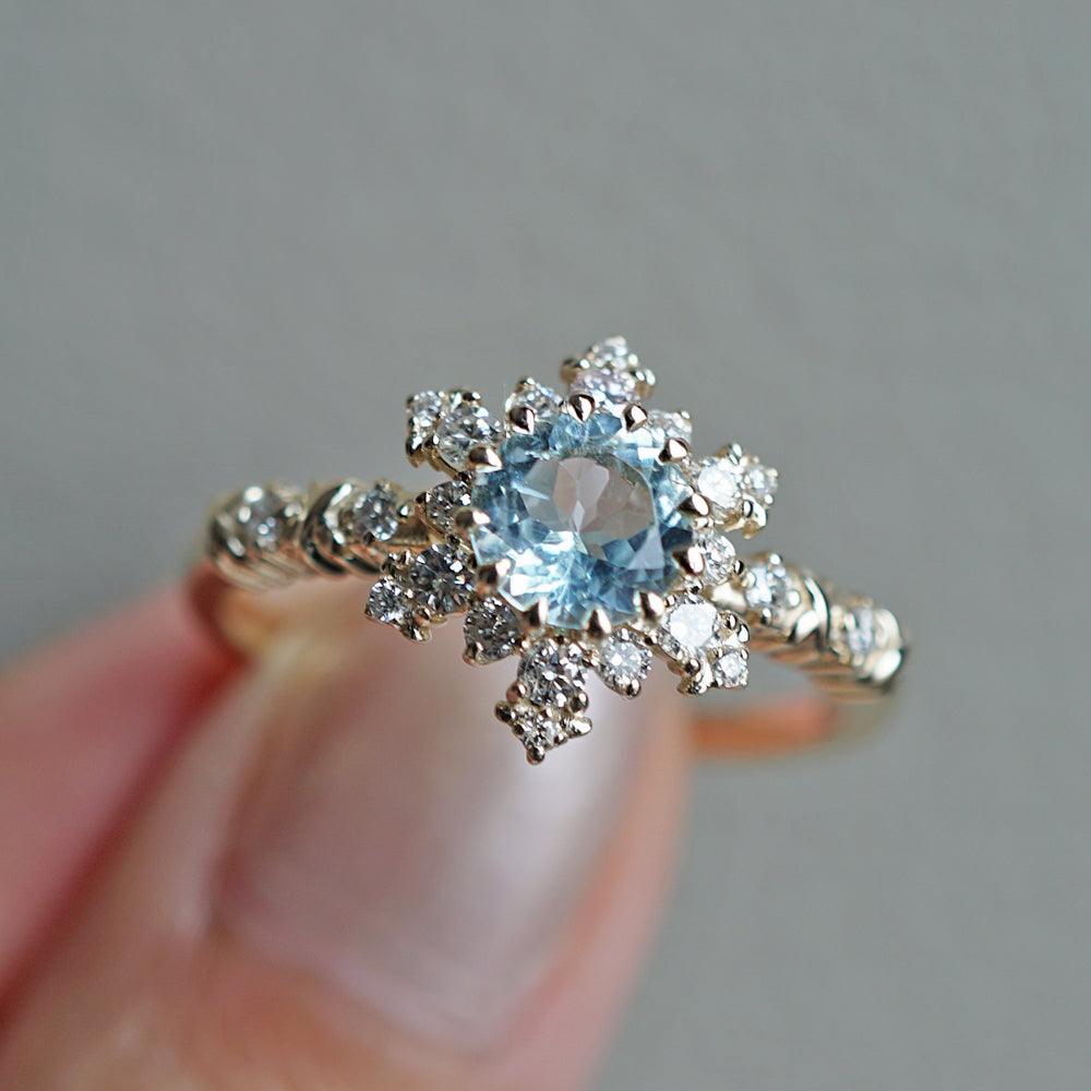 Aquamarine Snowflake Diamond Ring in 14K and 18K Gold - Tippy Taste Jewelry