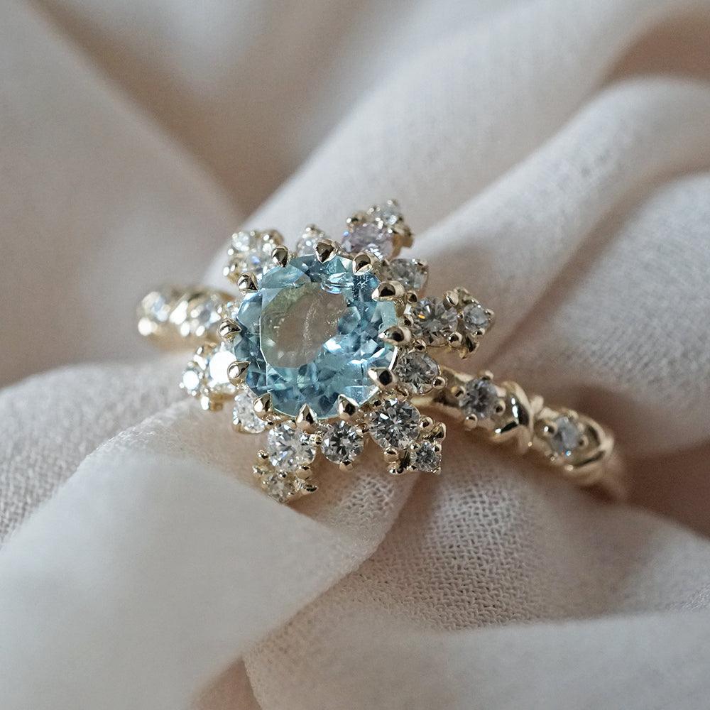 Aquamarine Snowflake Diamond Ring in 14K and 18K Gold - Tippy Taste Jewelry