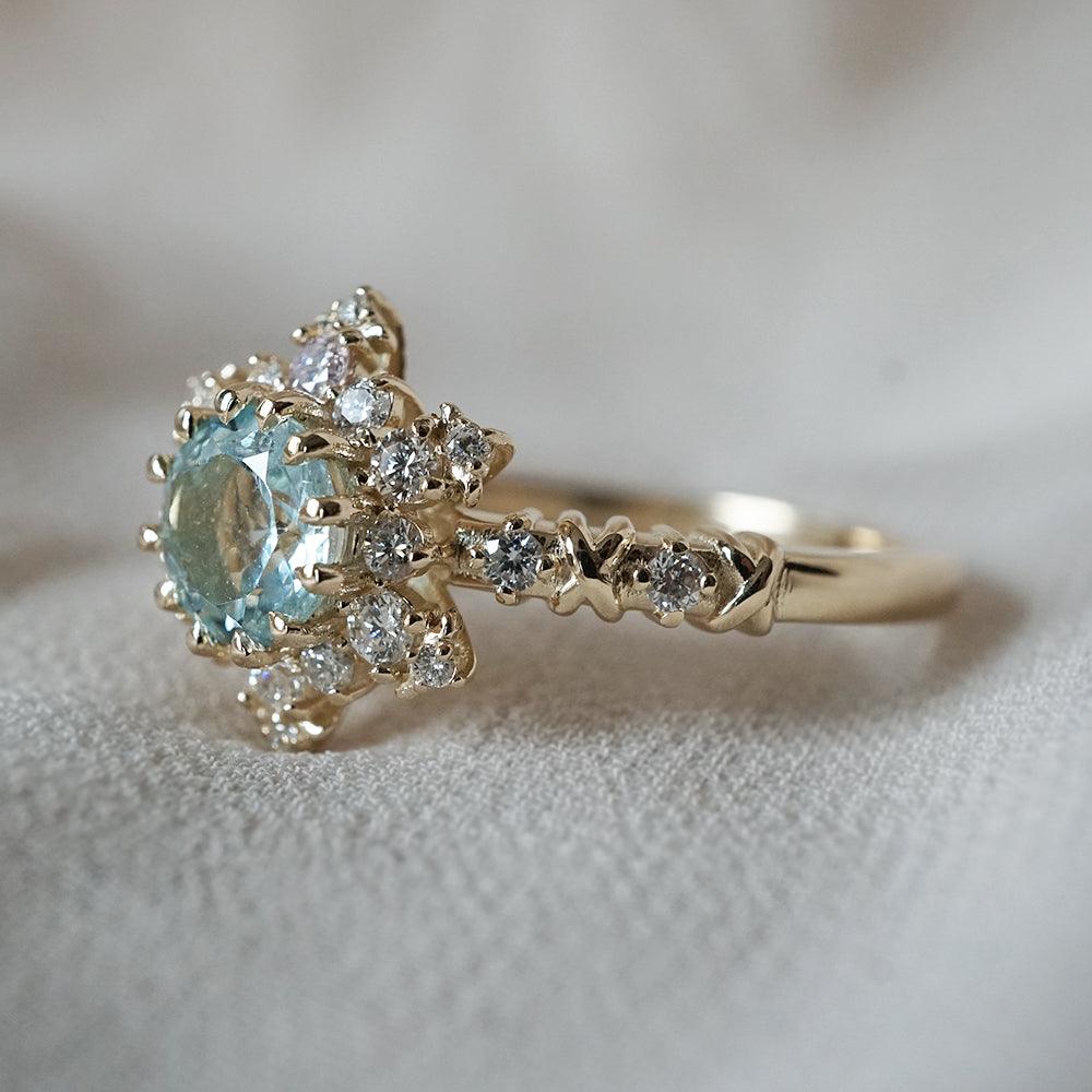 Aquamarine Snowflake Diamond Ring in 14K and 18K Gold - Tippy Taste Jewelry