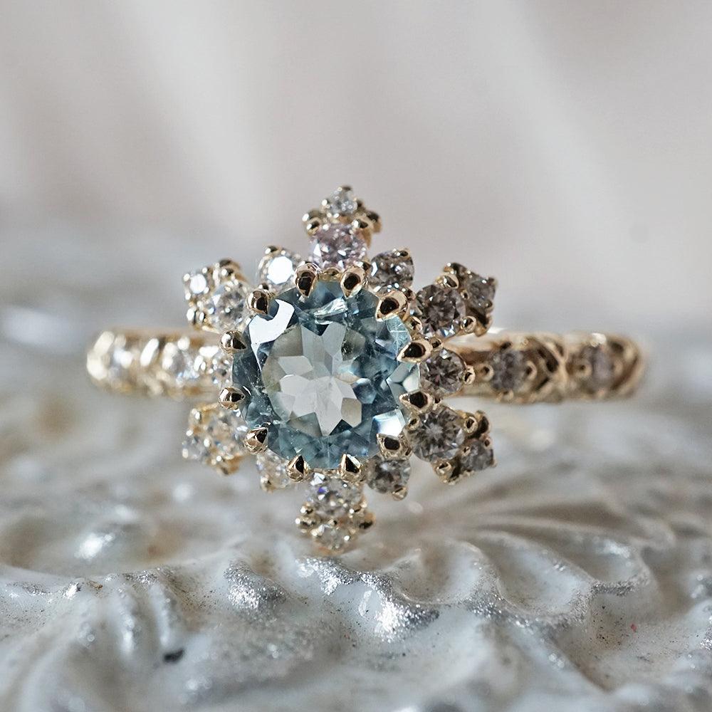 Aquamarine Snowflake Diamond Ring in 14K and 18K Gold - Tippy Taste Jewelry