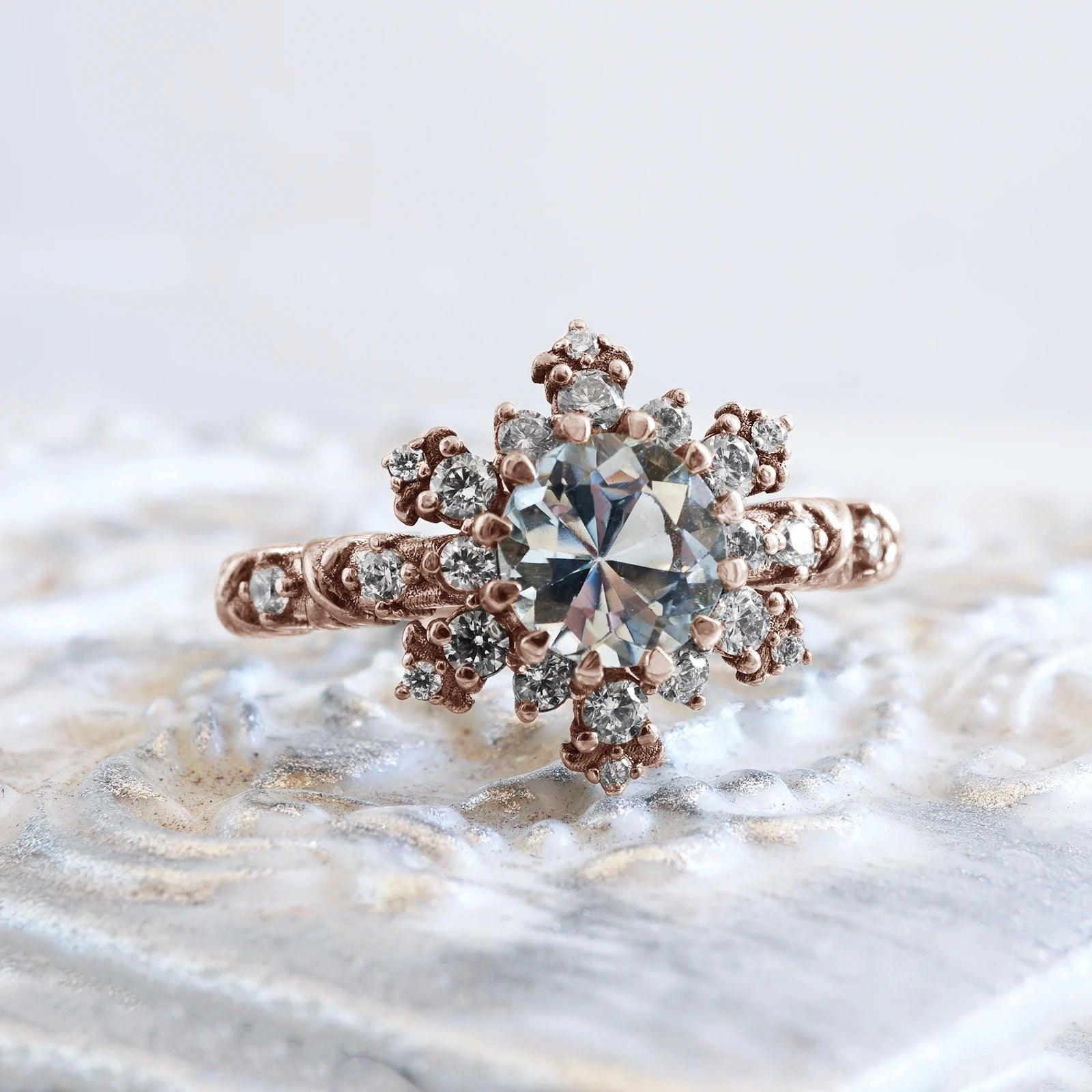 Snowflake engagement online ring rose gold