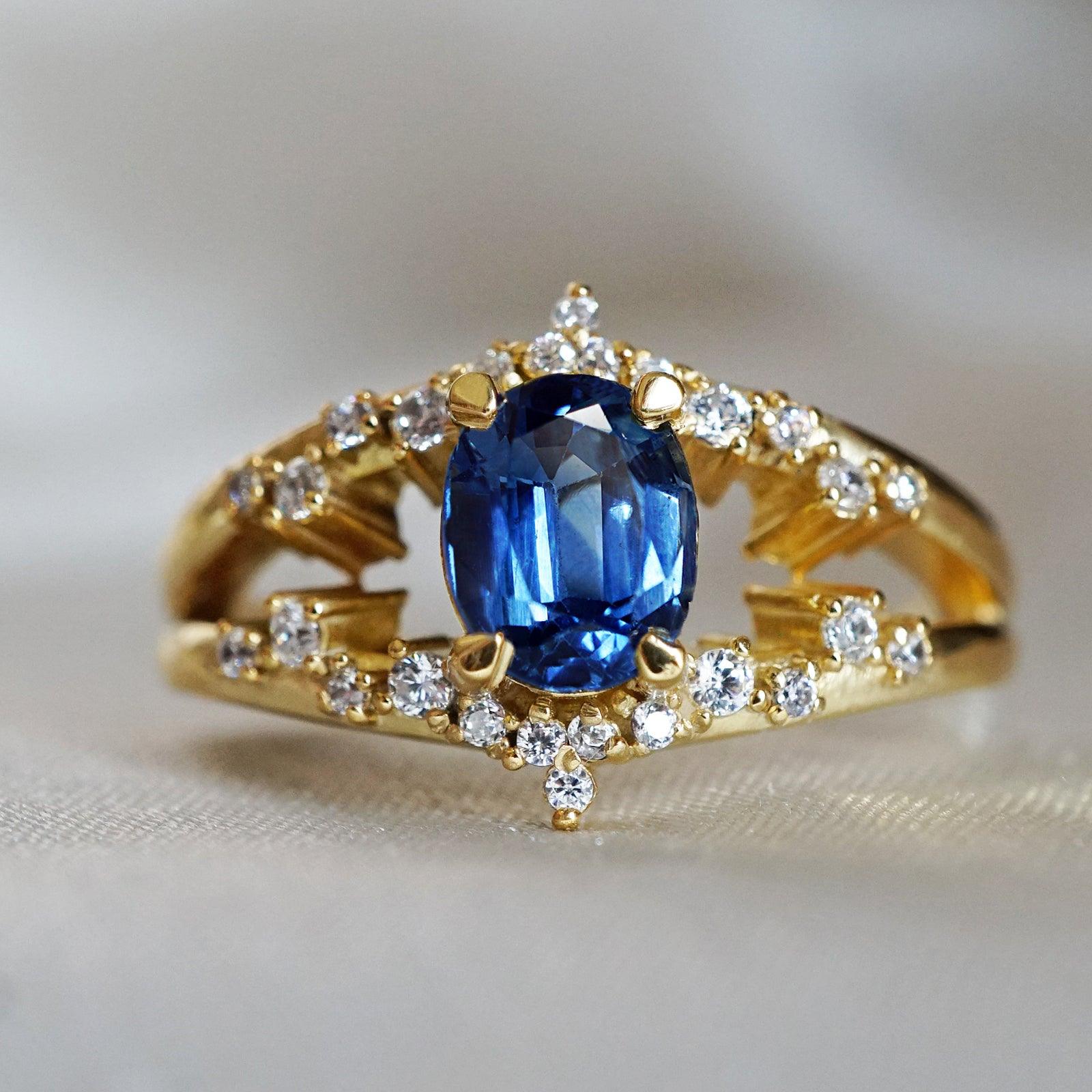 Celestial Blue Sapphire Diamond Ring in 14K and 18K Gold - Tippy Taste Jewelry