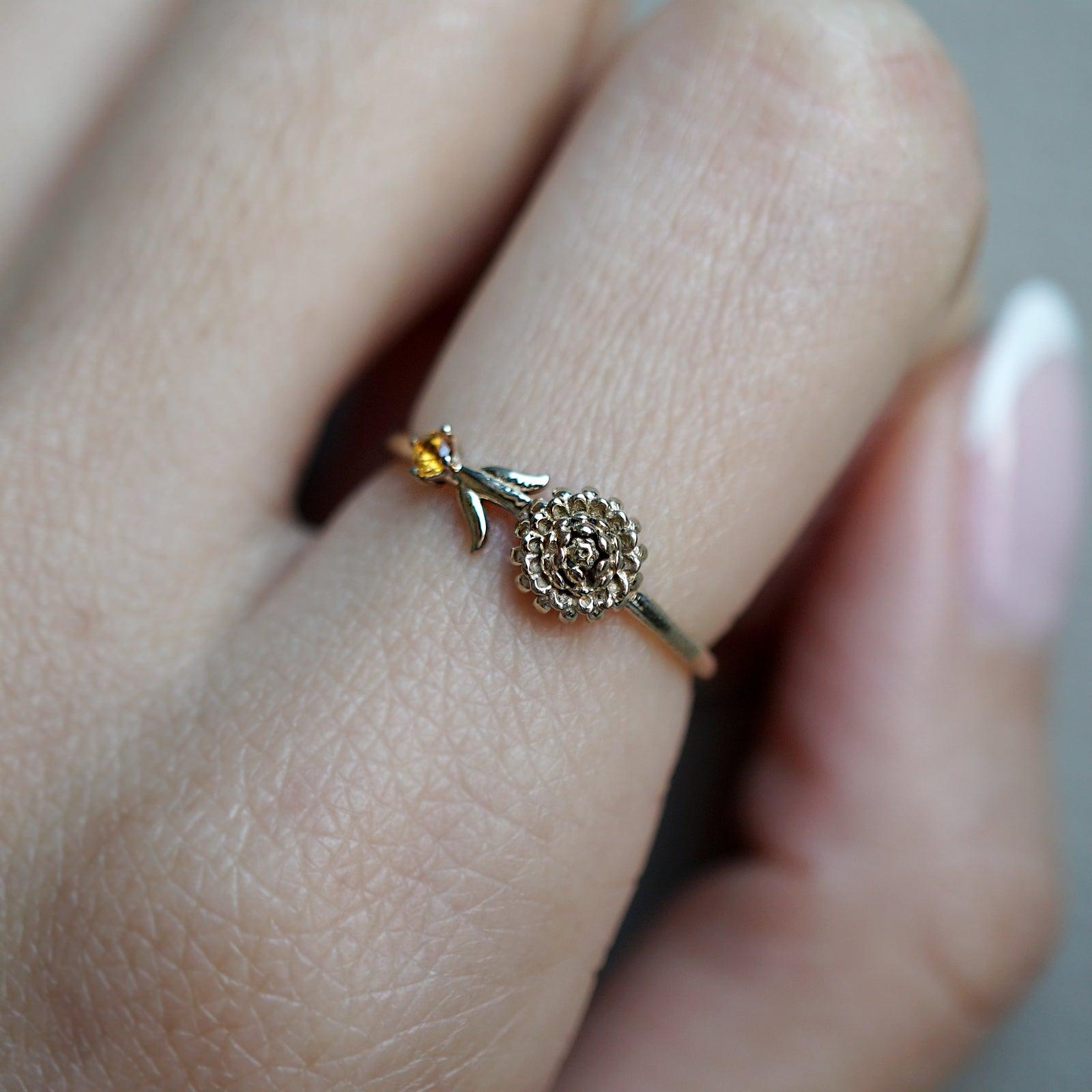 November Chrysanthemum Citrine Flower Ring